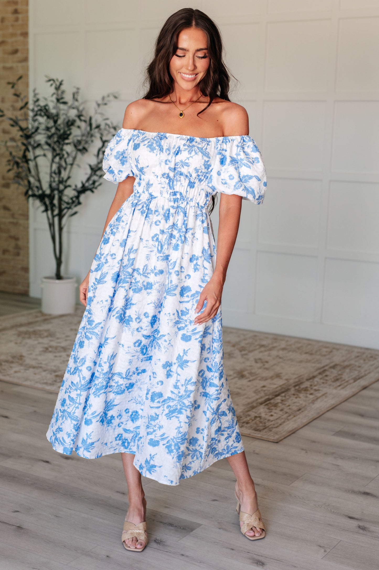 Annabel Square Neck Floral Dress in Blue