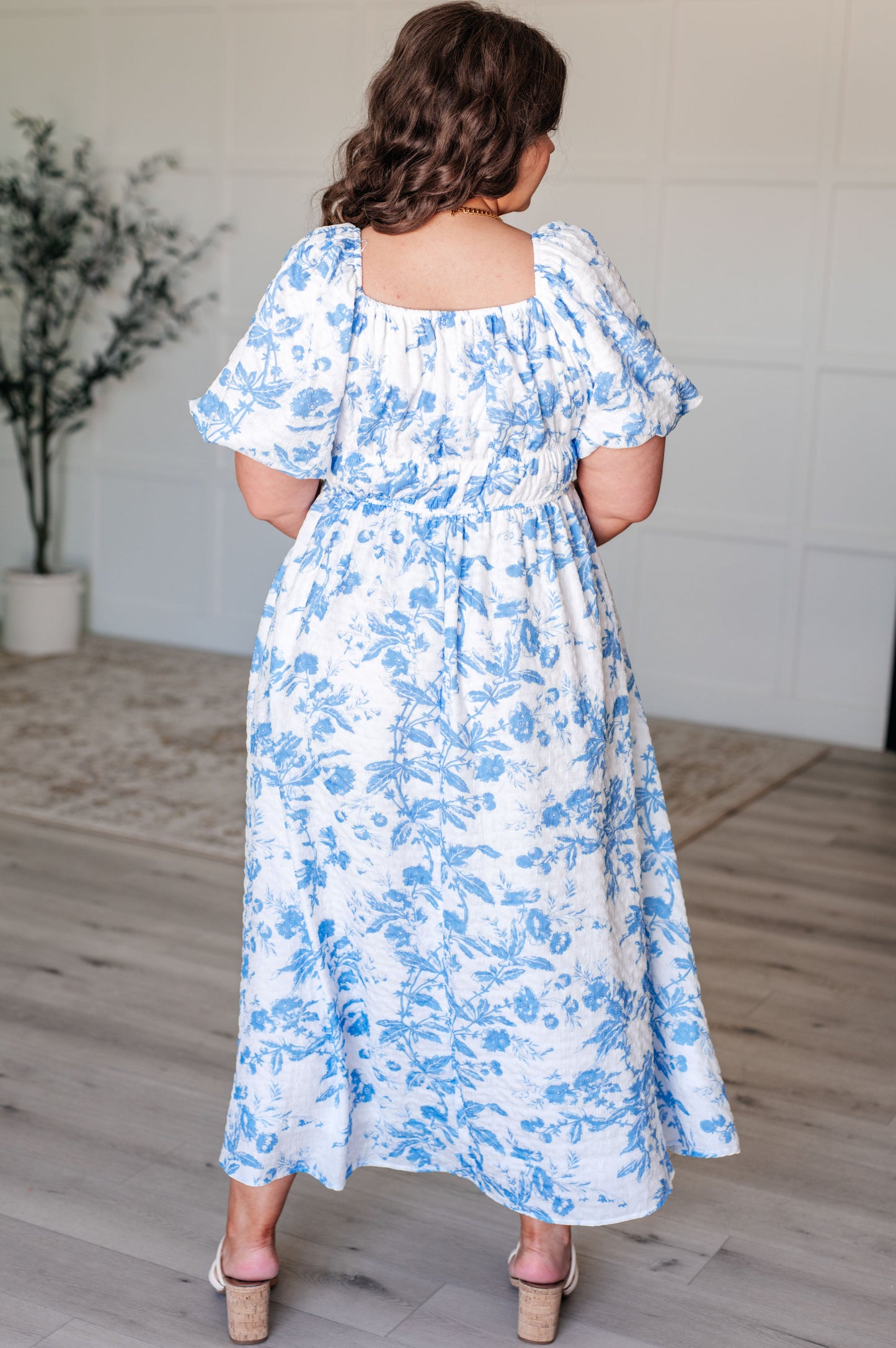 Annabel Square Neck Floral Dress in Blue