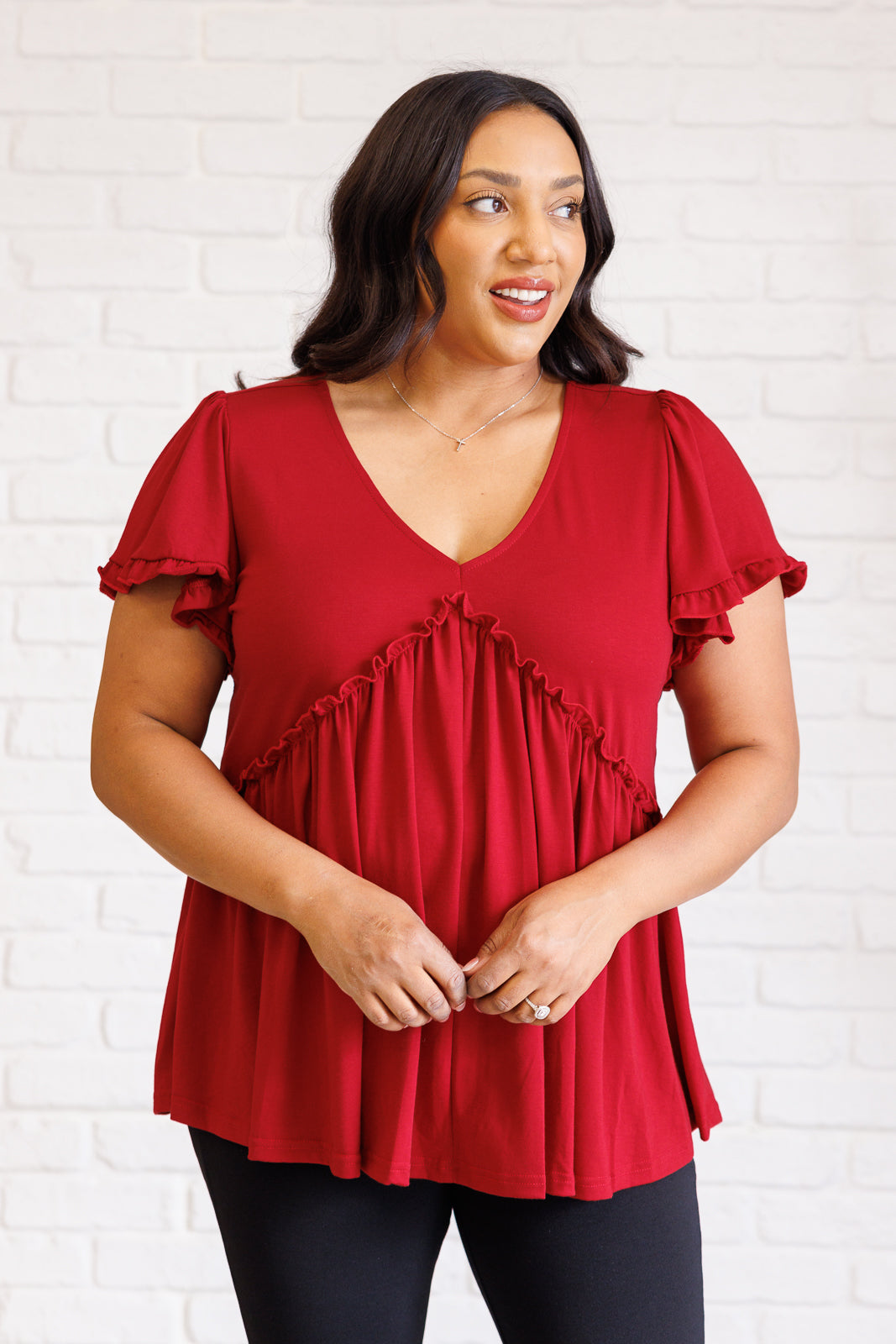 Shaila V-Neck Ruffle Detail Top