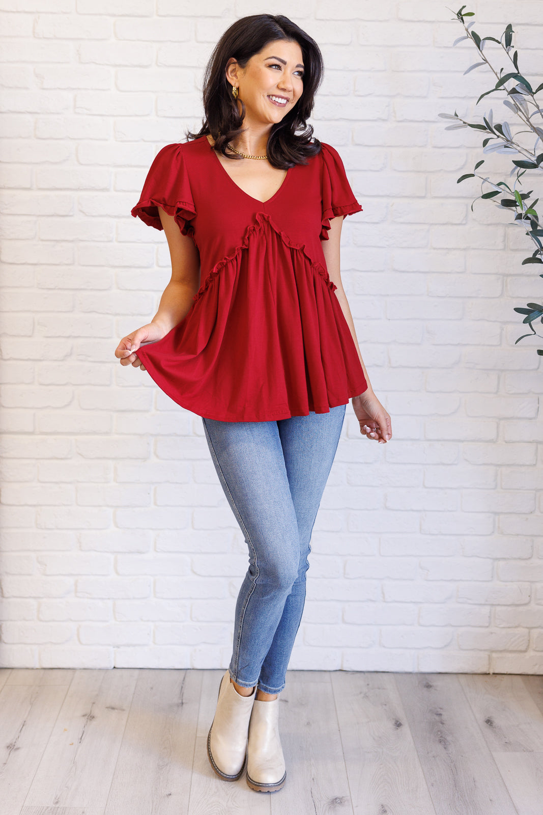 Shaila V-Neck Ruffle Detail Top