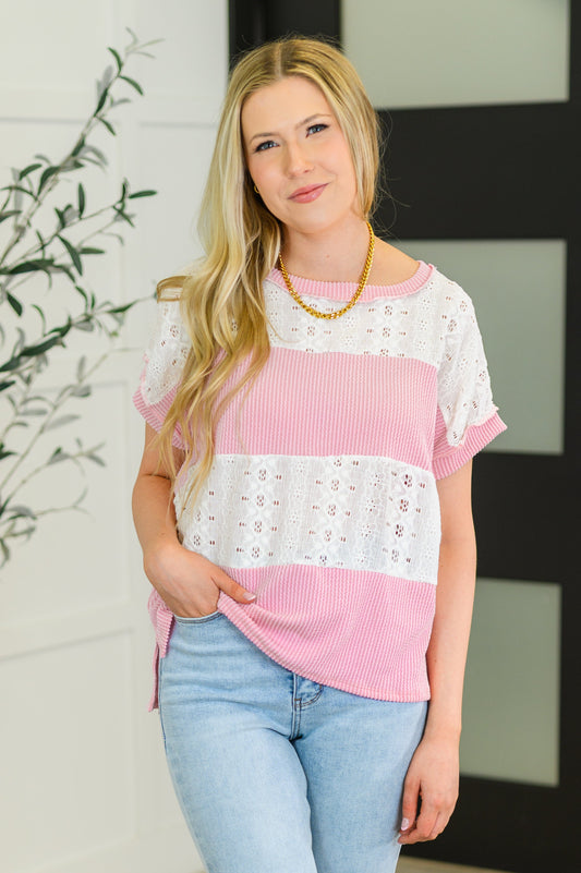 Cory Color Block Knit Top in Pink