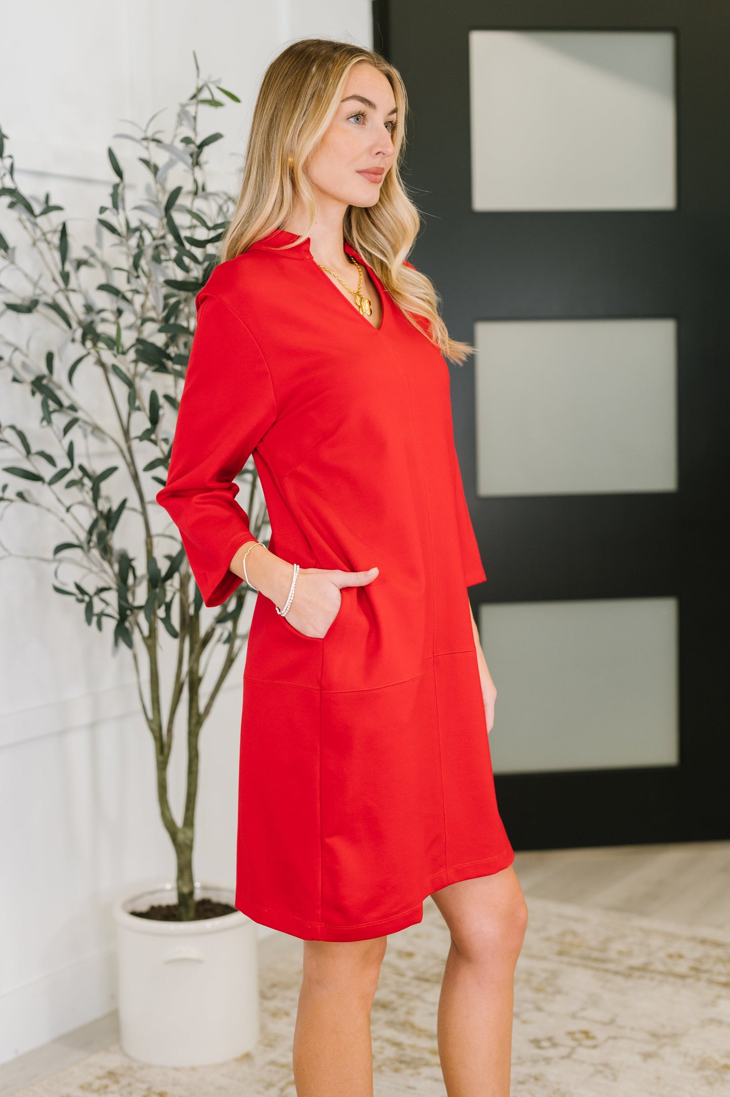 Serena Quarter Sleeve Dress in Red