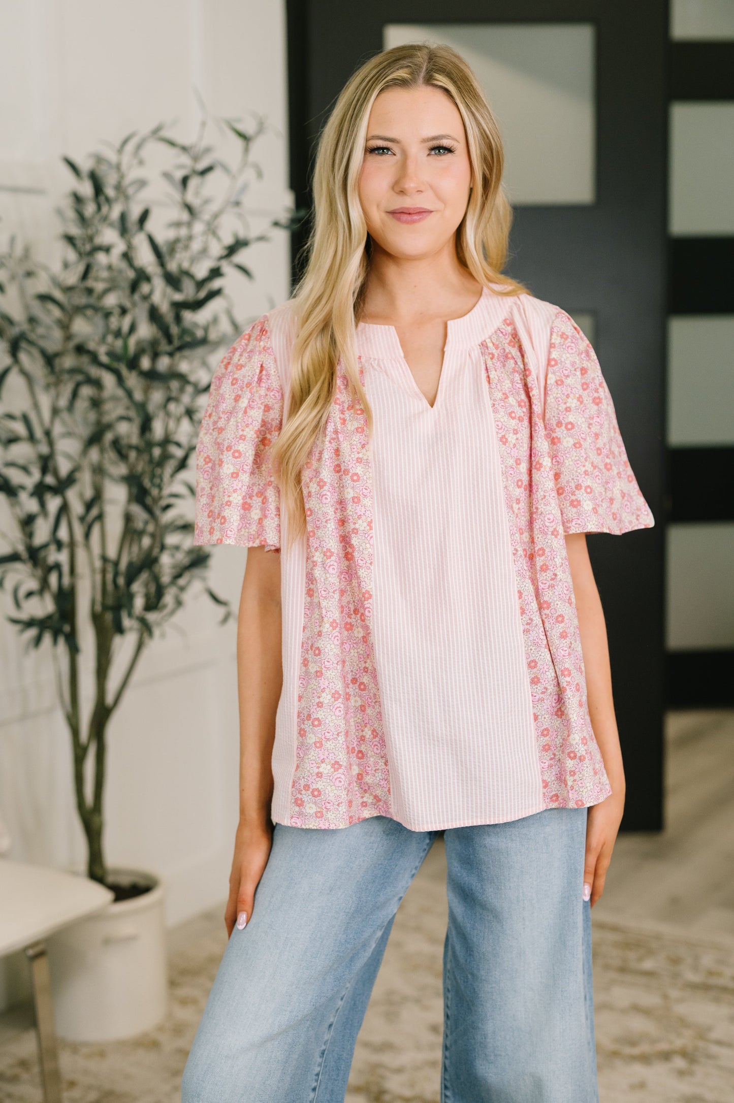 Greta Bell Sleeve Color Block Blouse