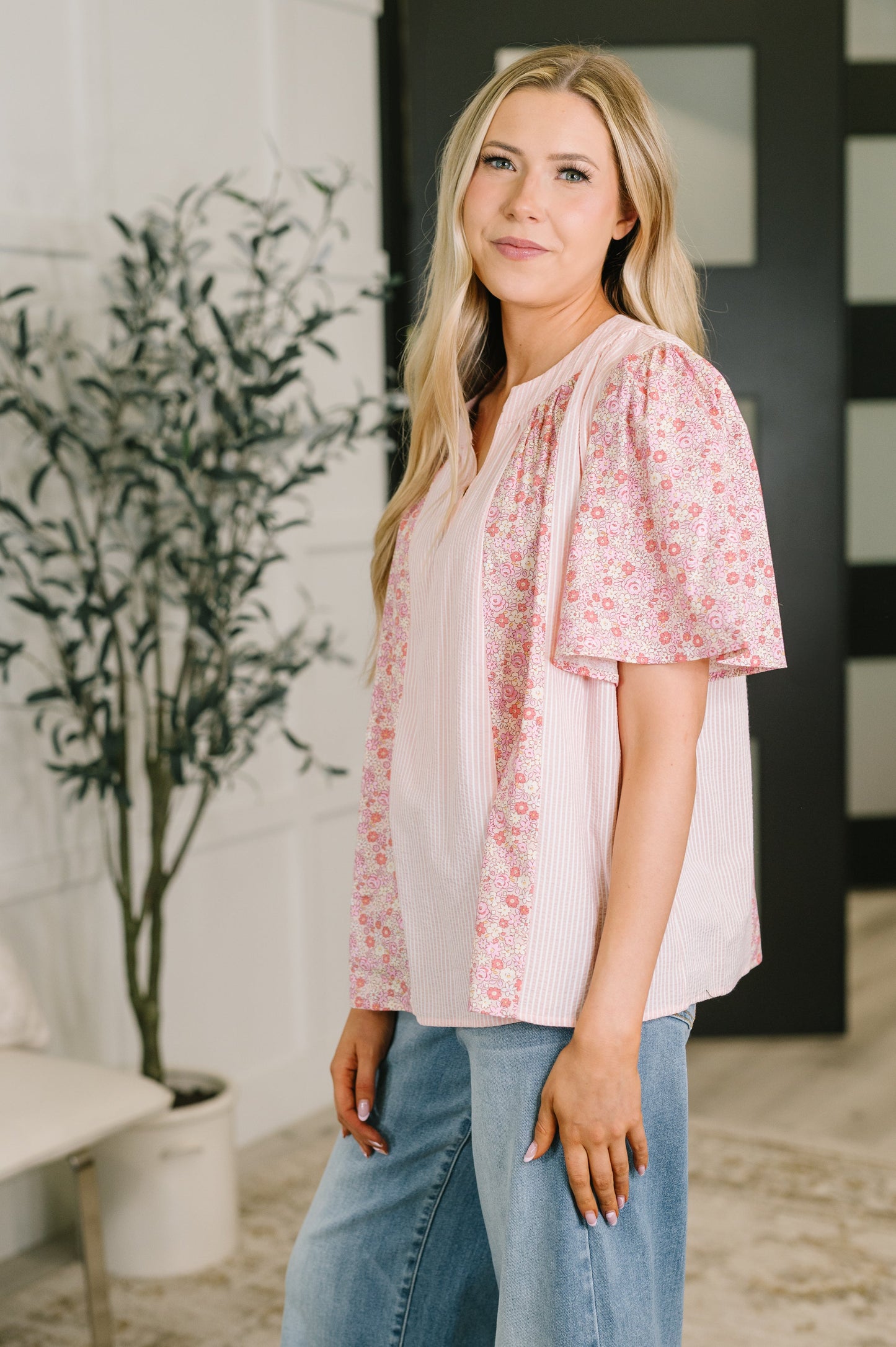 Greta Bell Sleeve Color Block Blouse