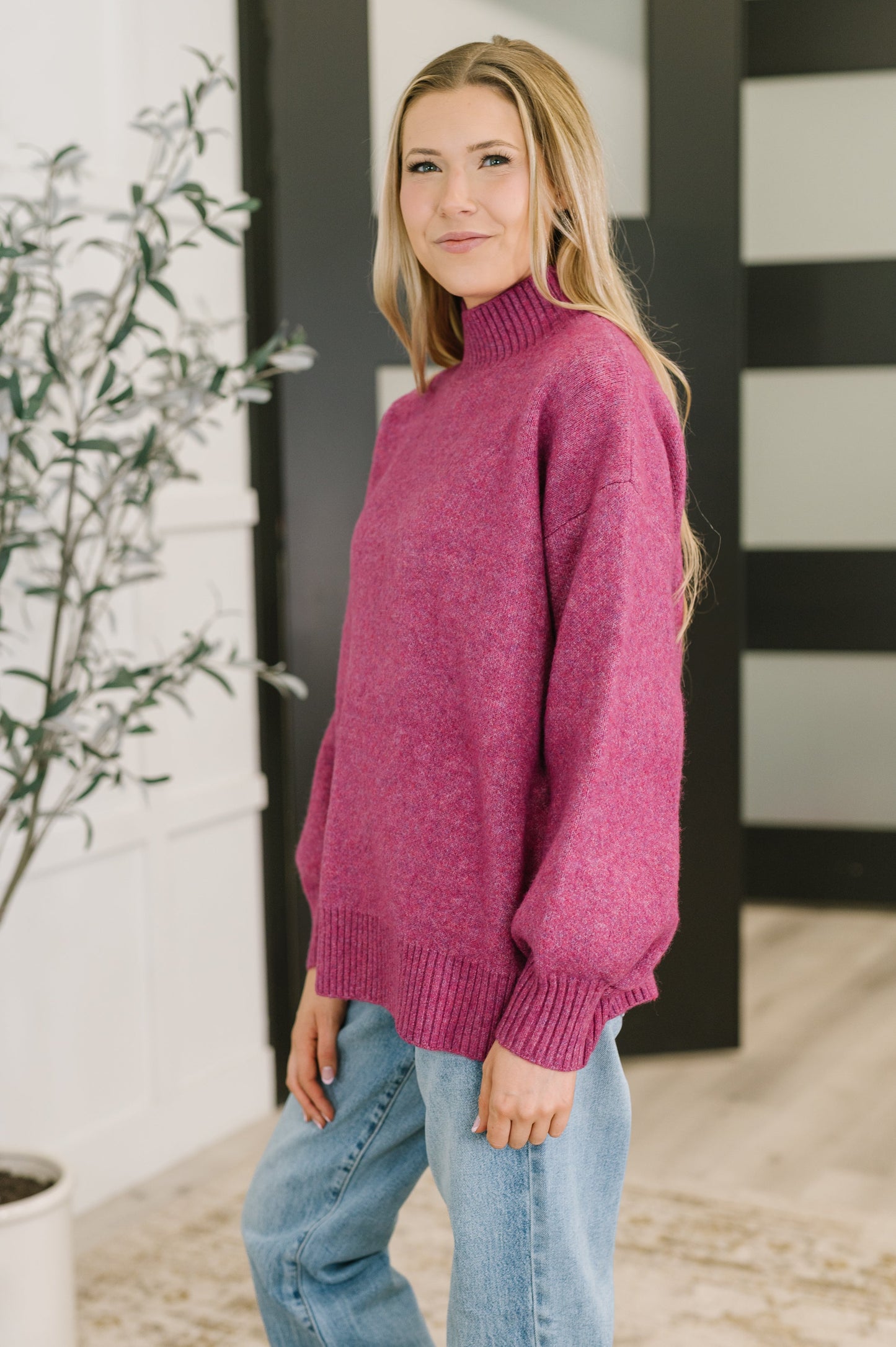 Tamara High Neck Pullover in Light Plum
