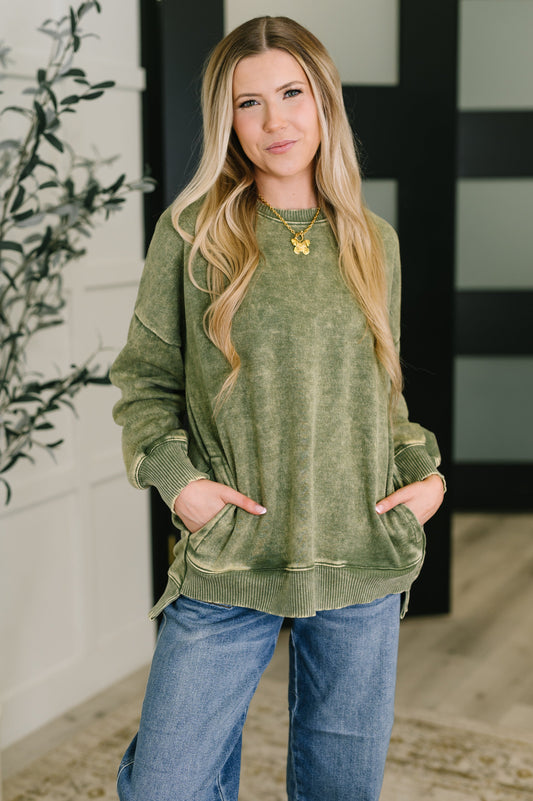 Katya Mineral Wash Pullover in Light Olive