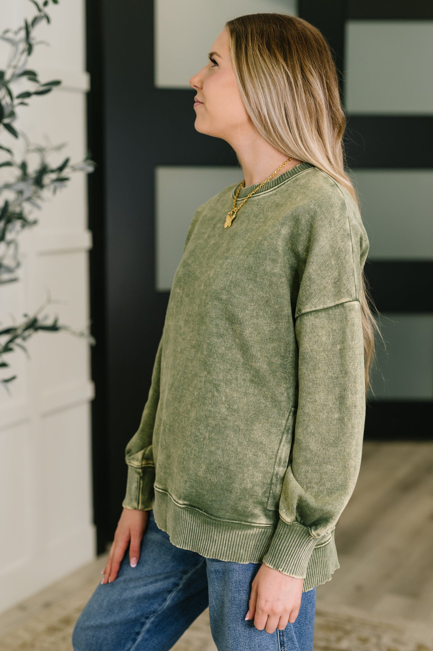 Katya Mineral Wash Pullover in Light Olive