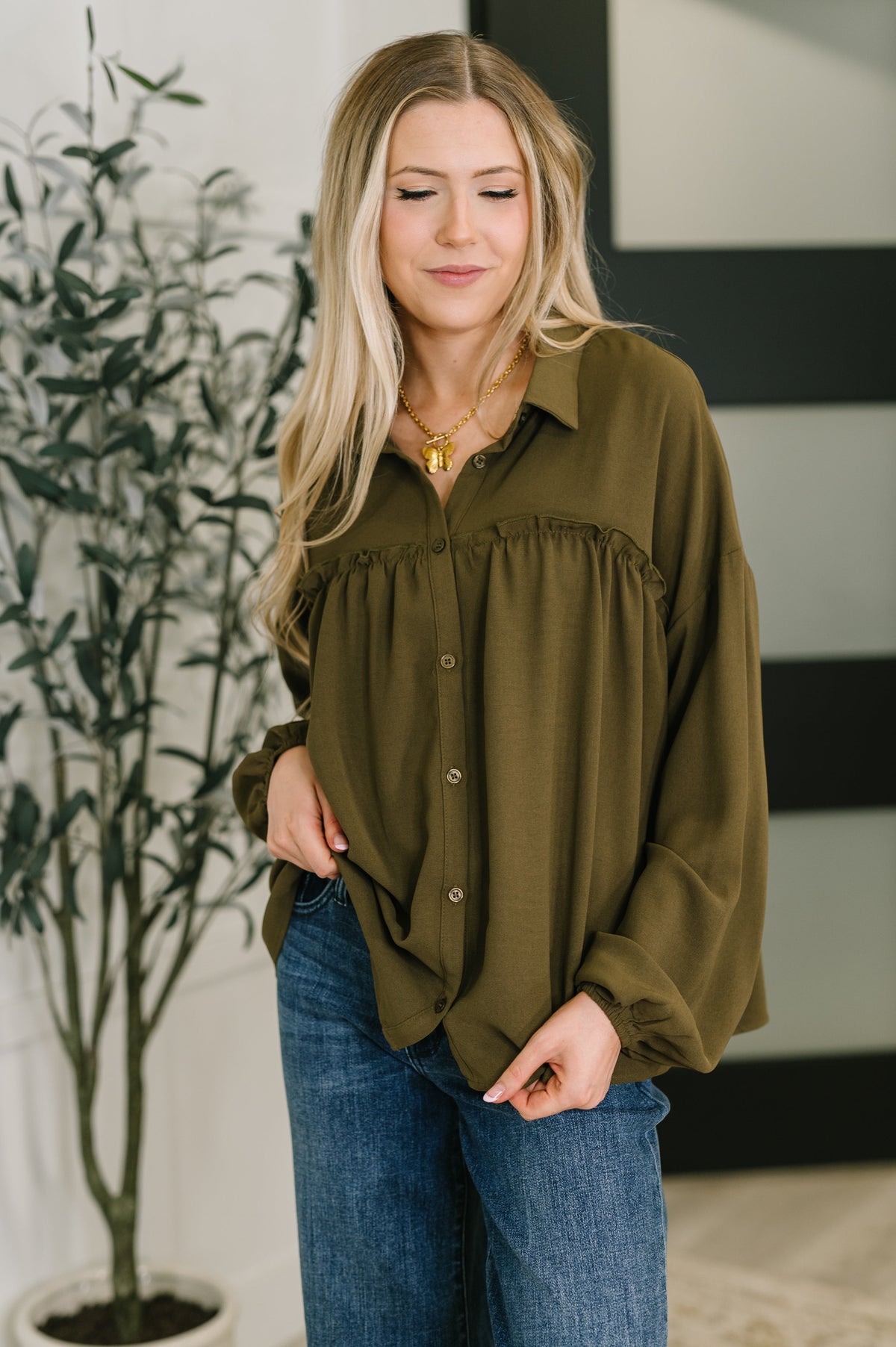 Olive You Button Down Blouse