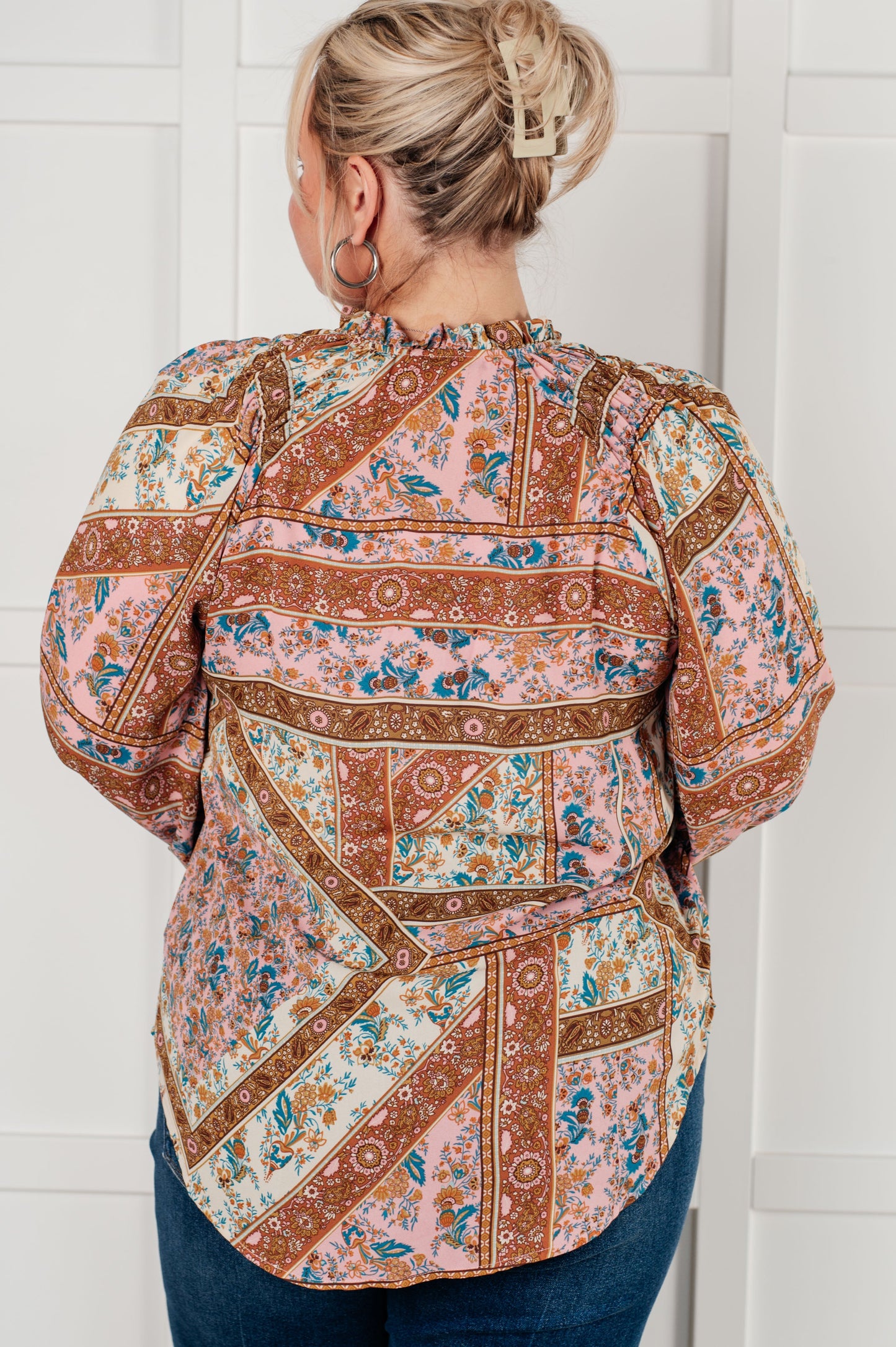 Sheila Mixed Print Peasant Blouse