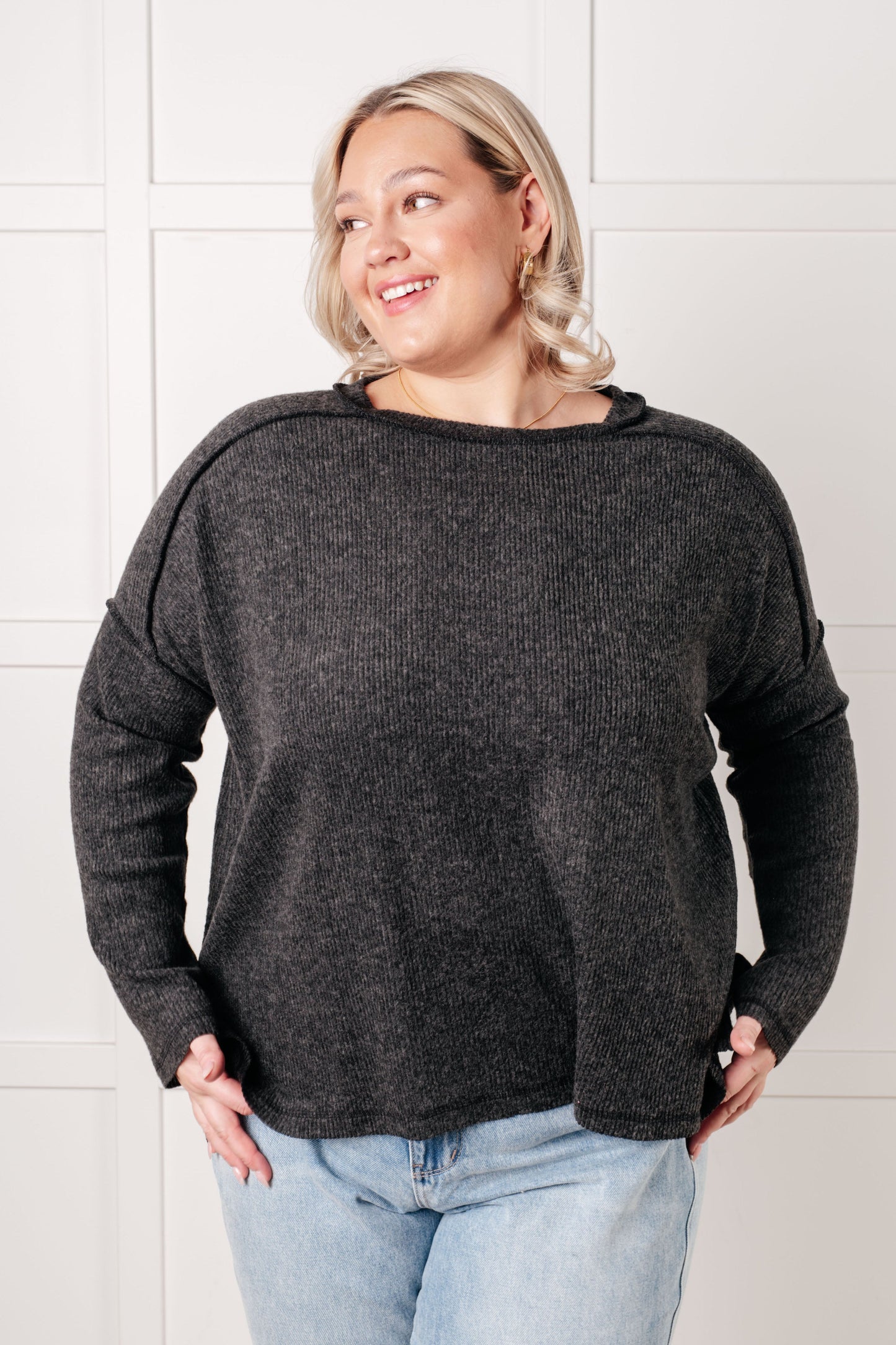 Addison Ribbed Hacci Sweater in Black