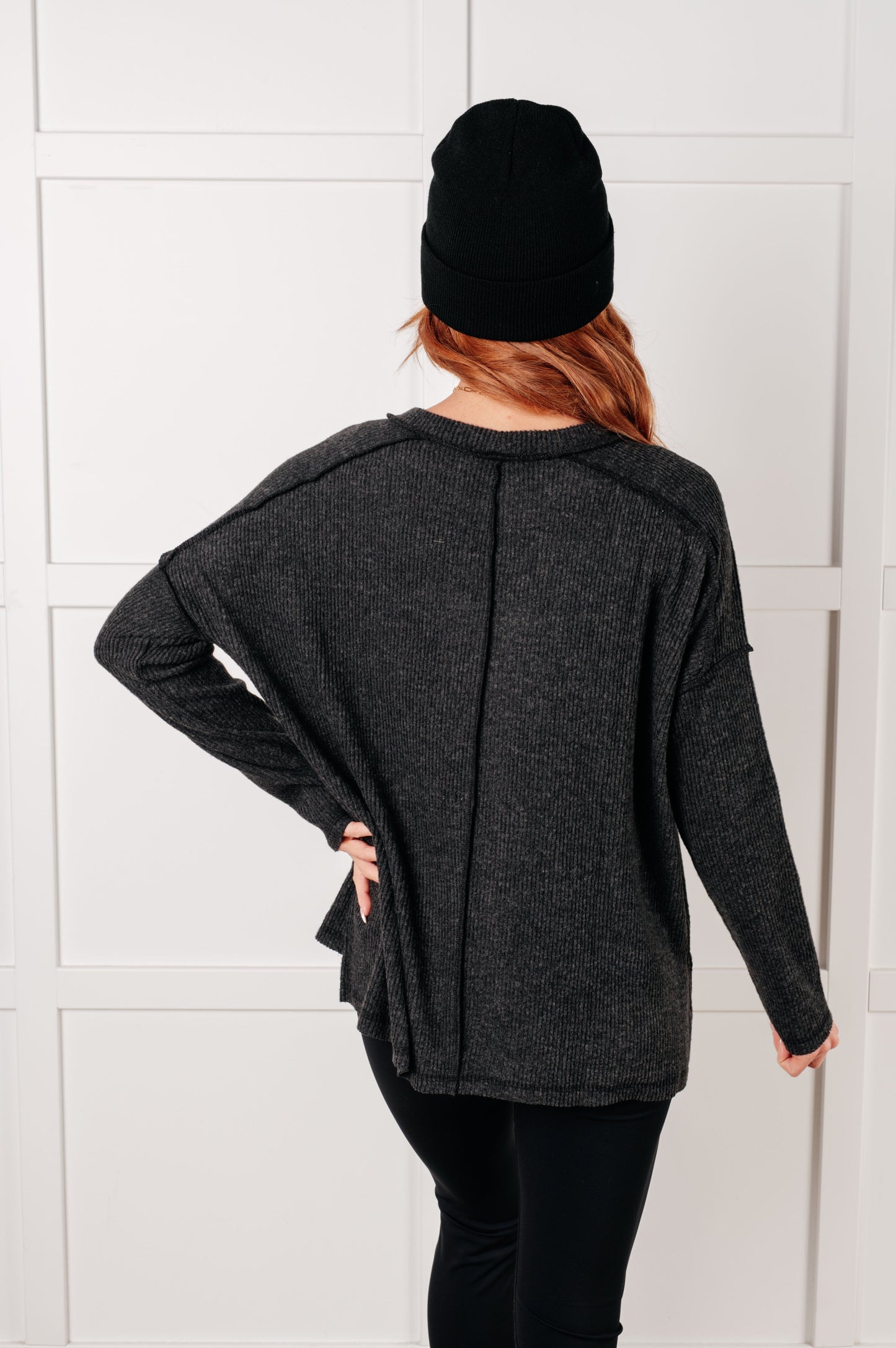 Addison Ribbed Hacci Sweater in Black
