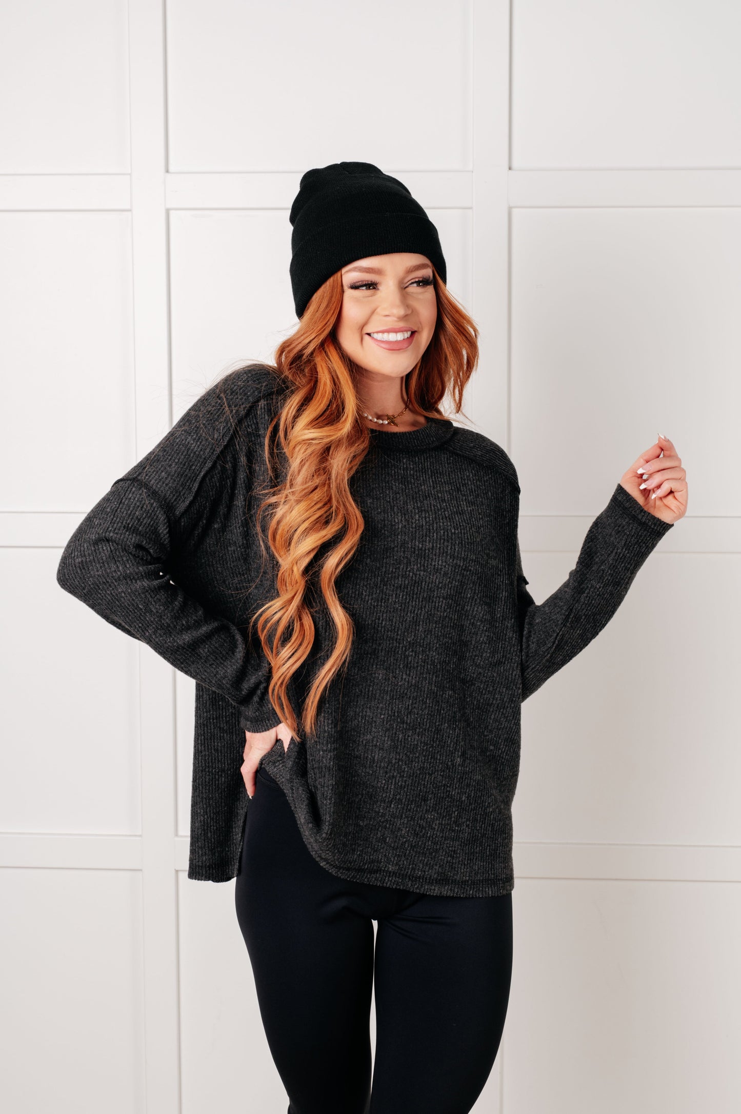 Addison Ribbed Hacci Sweater in Black