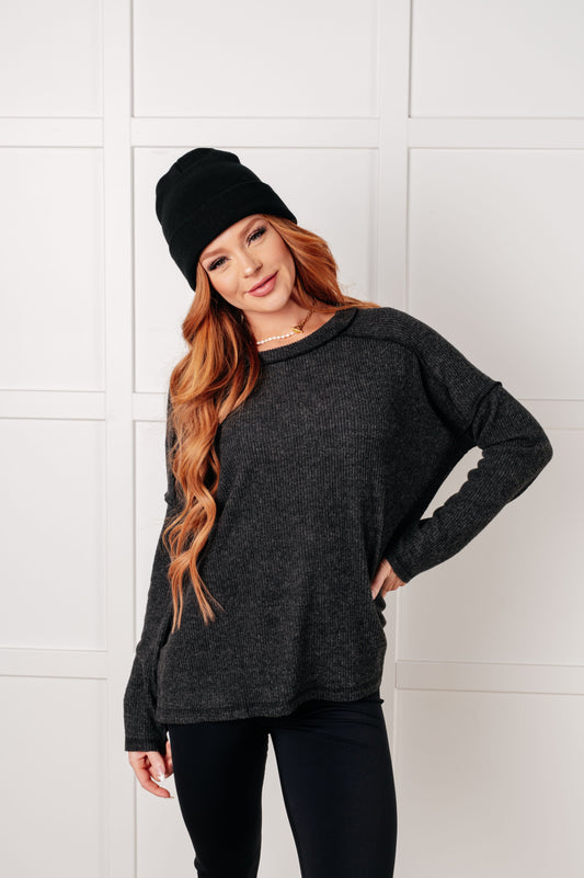 Addison Ribbed Hacci Sweater in Black