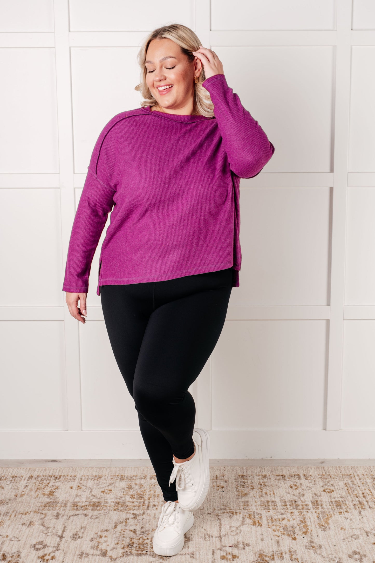 Addison Ribbed Hacci Sweater in Light Plum