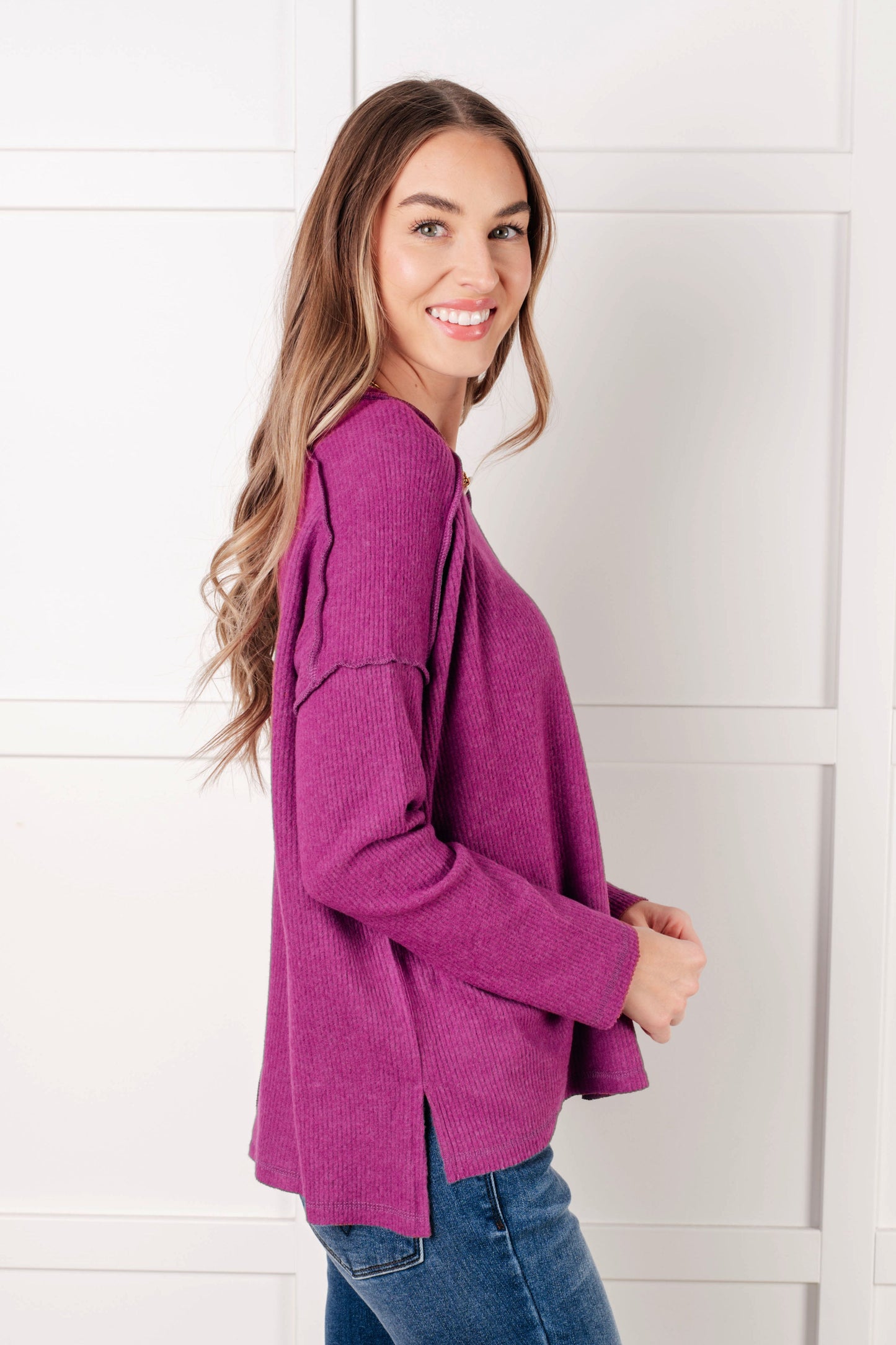 Addison Ribbed Hacci Sweater in Light Plum