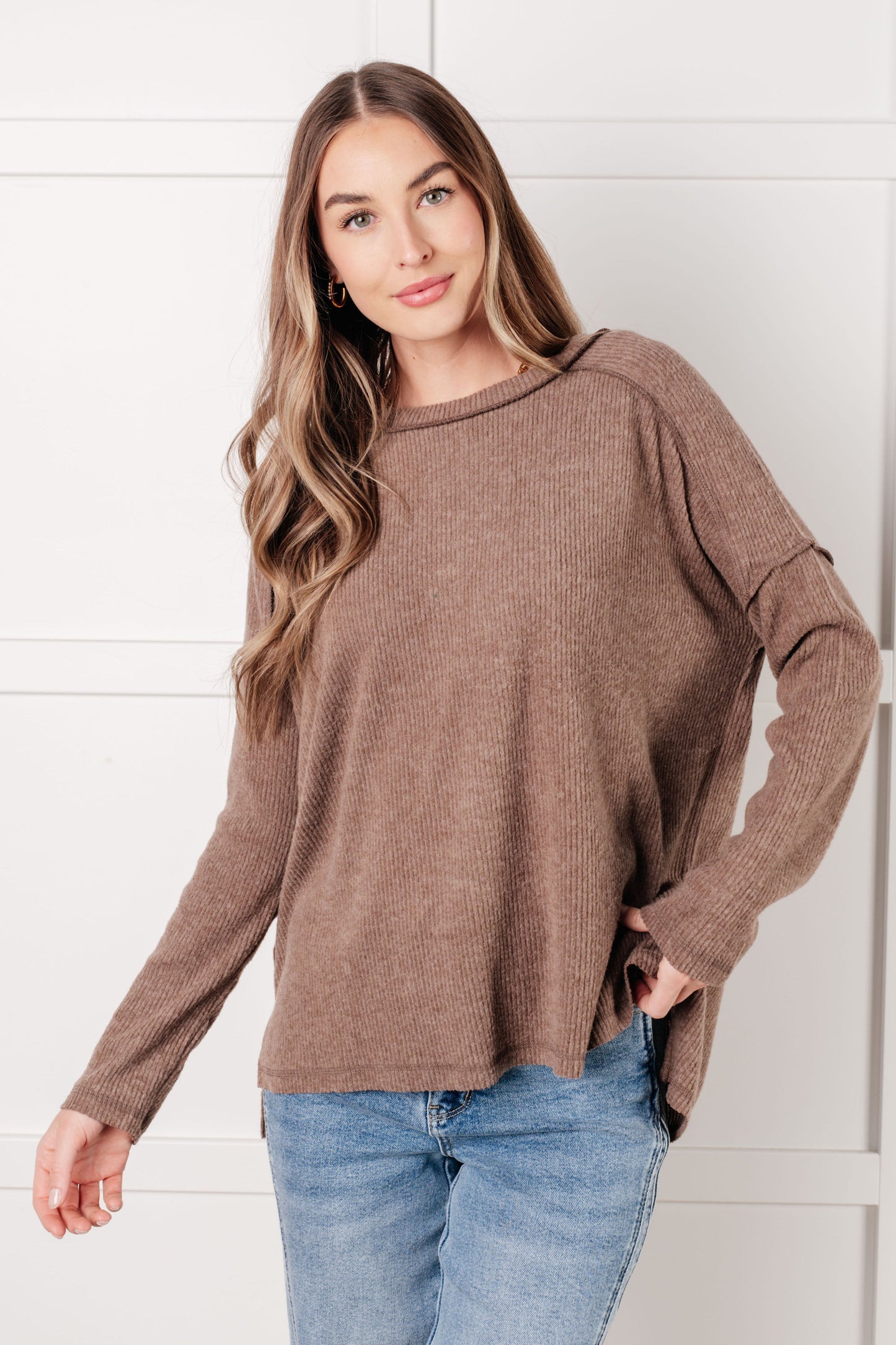 Addison Ribbed Hacci Sweater in Mocha