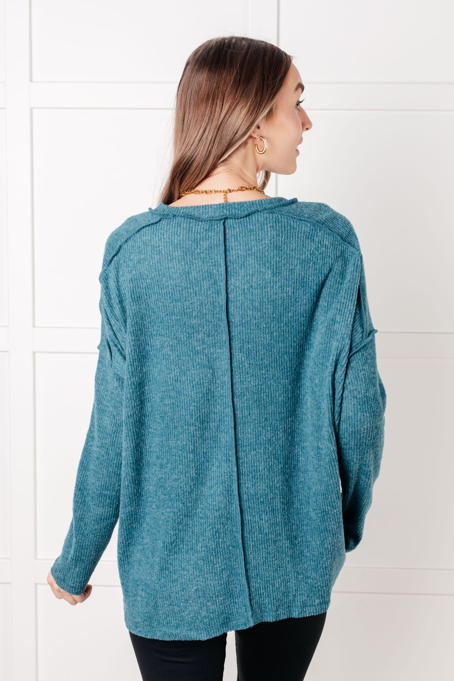 Addison Ribbed Hacci Sweater in Teal