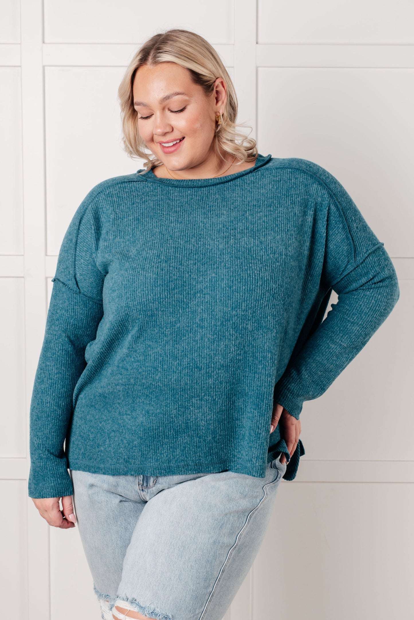 Addison Ribbed Hacci Sweater in Teal