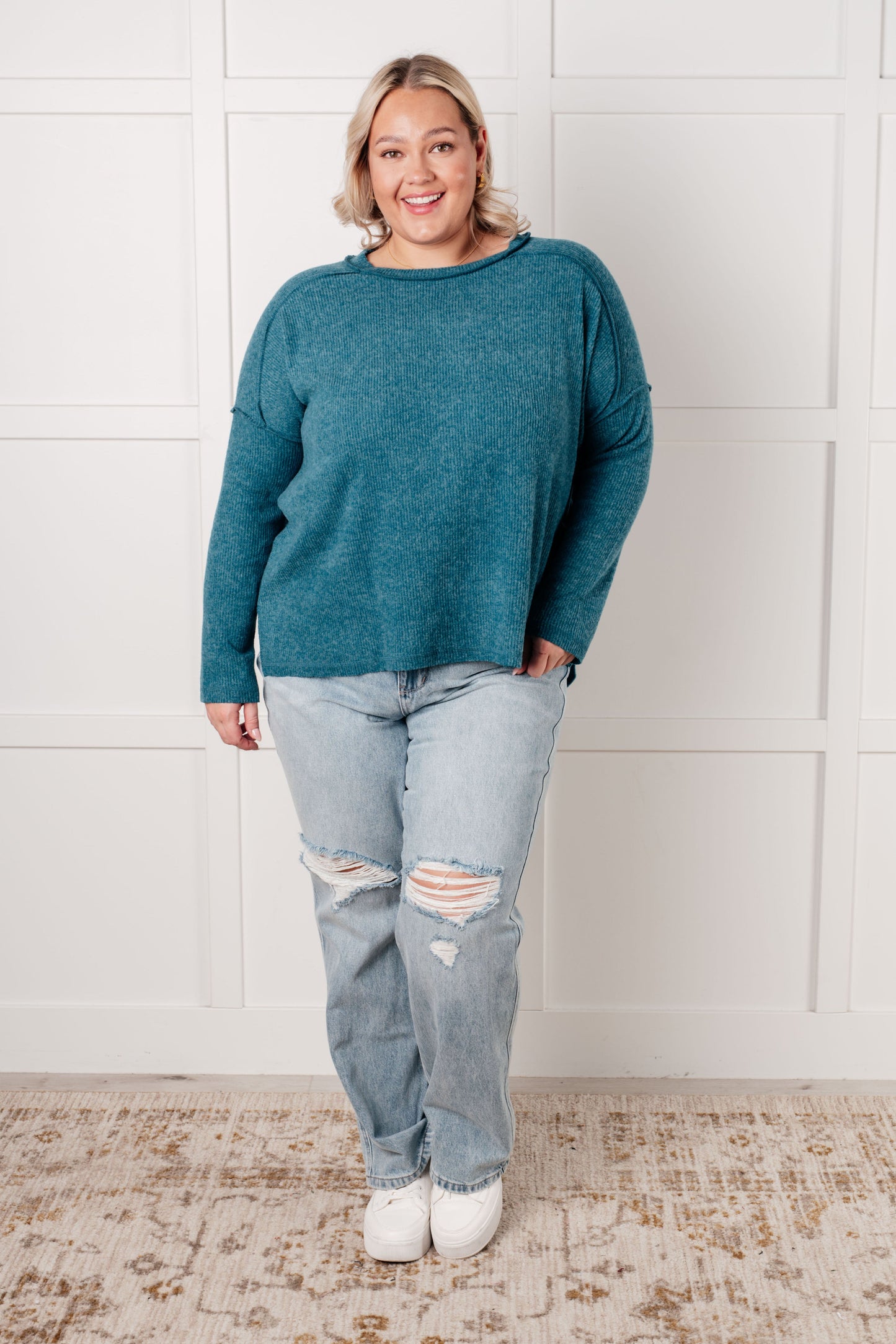 Addison Ribbed Hacci Sweater in Teal