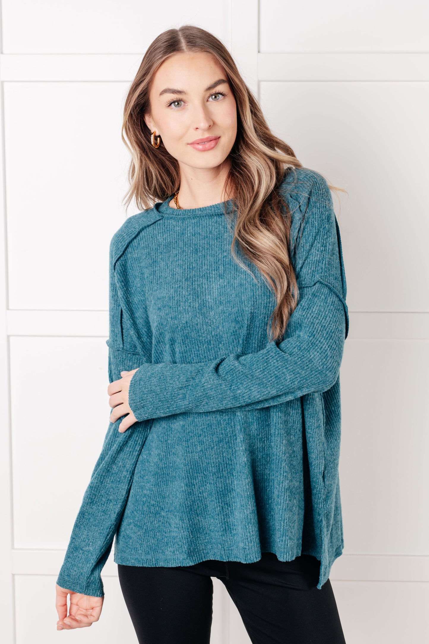 Addison Ribbed Hacci Sweater in Teal