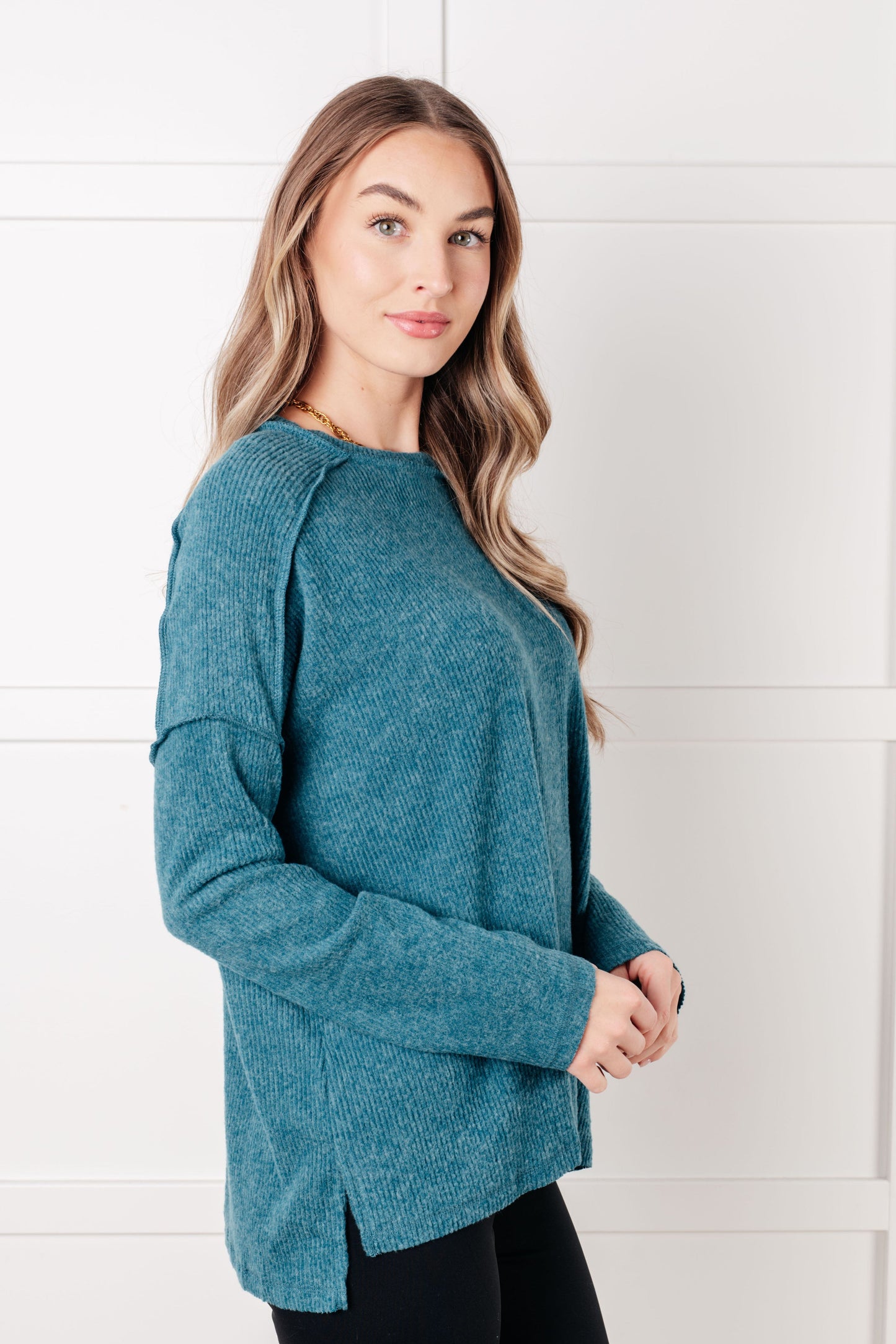 Addison Ribbed Hacci Sweater in Teal