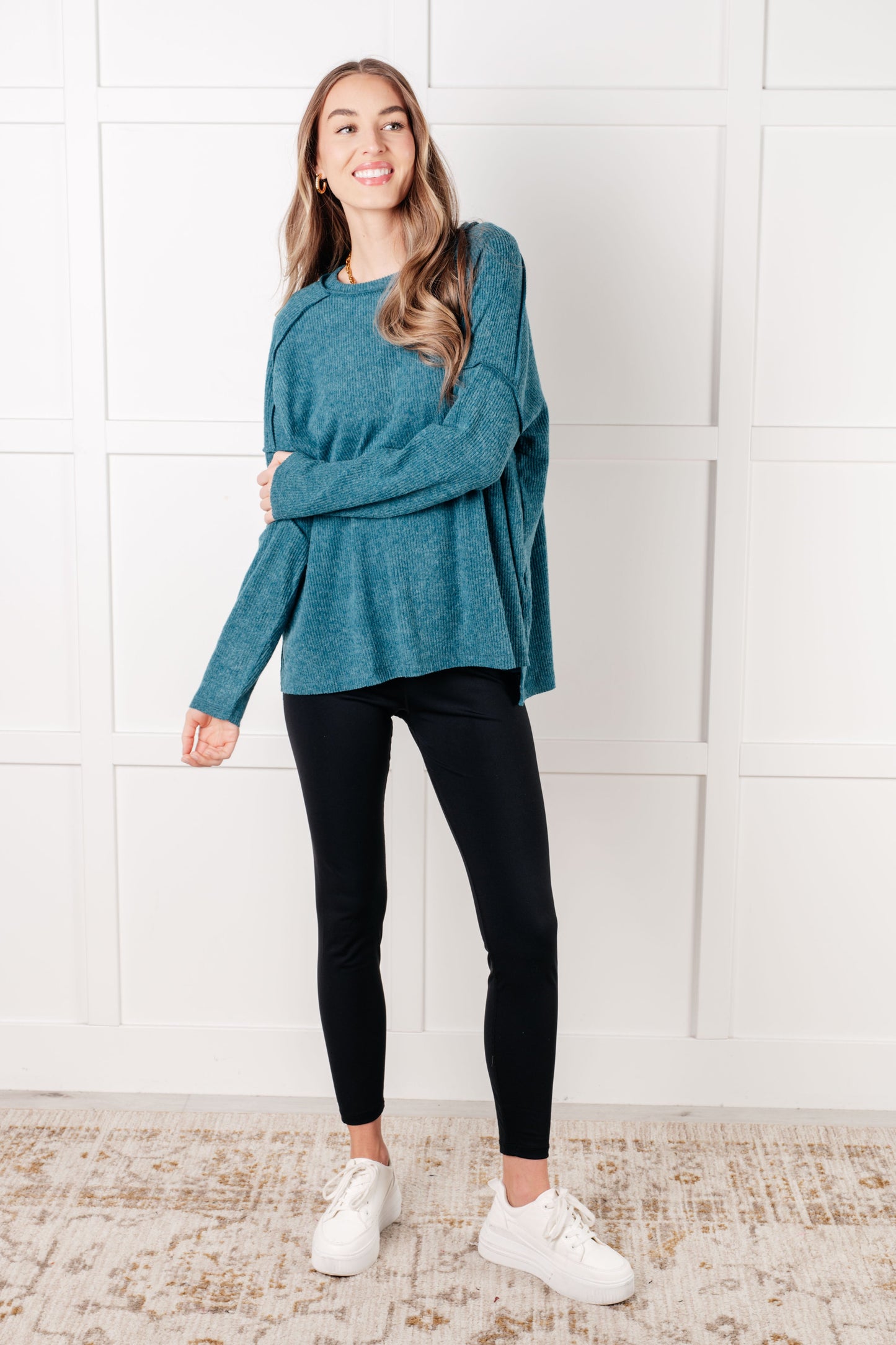 Addison Ribbed Hacci Sweater in Teal