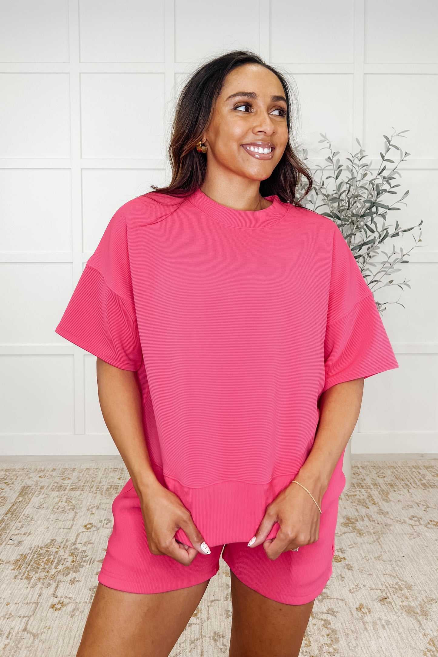 Tully Ribbed Knit Set in Hot Pink