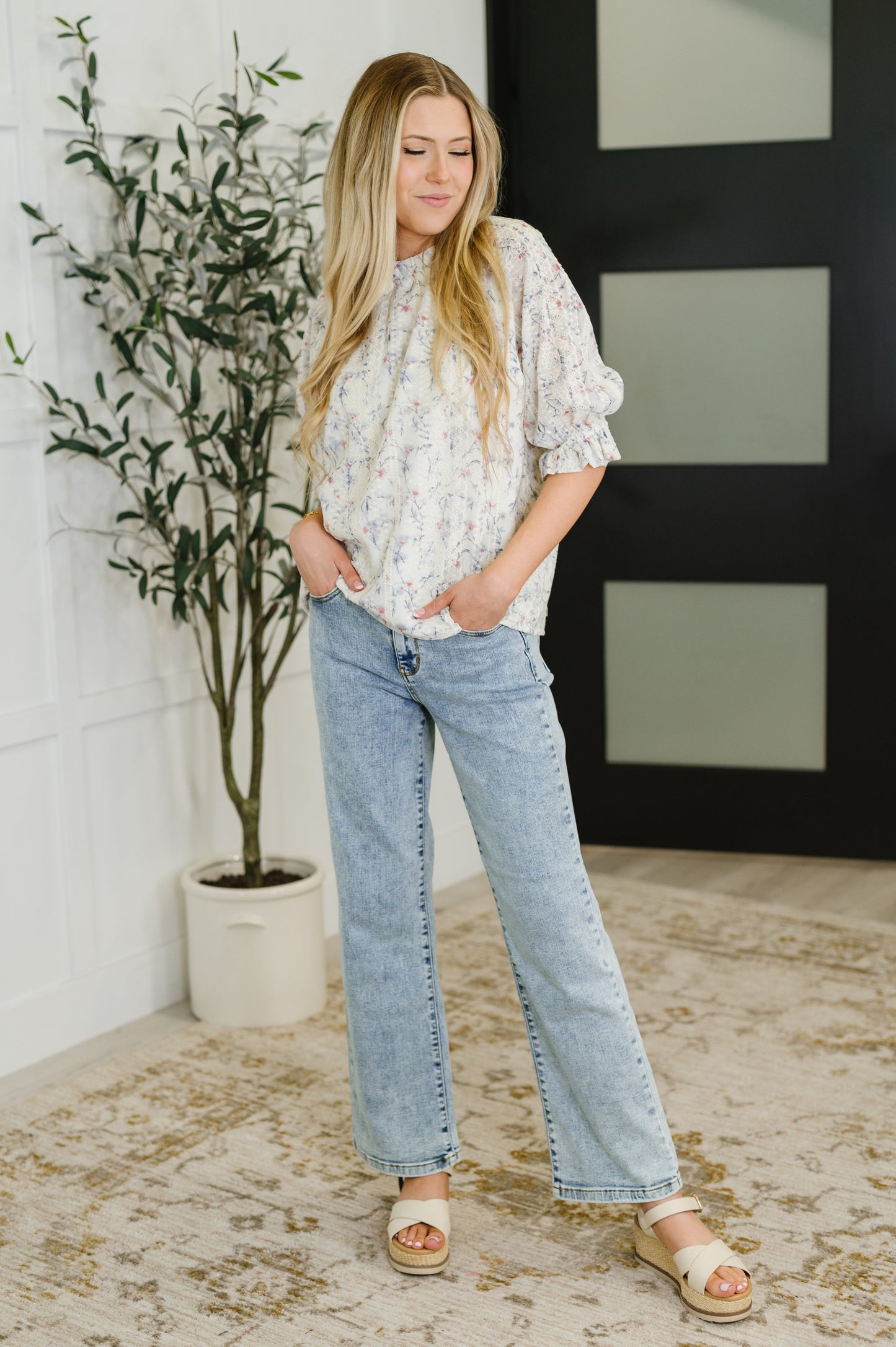 Diana High Neck Blouse in Blue