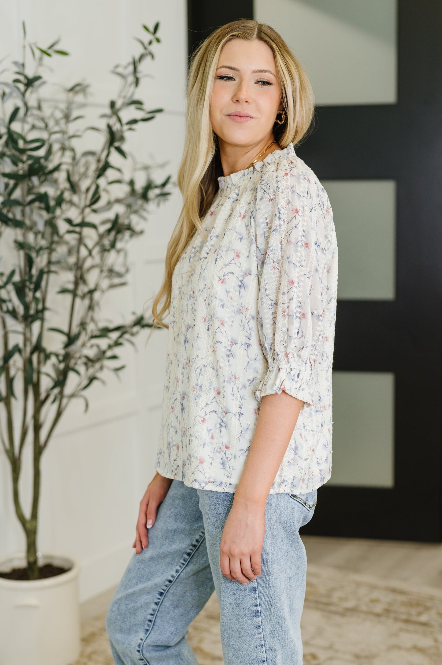 Diana High Neck Blouse in Blue