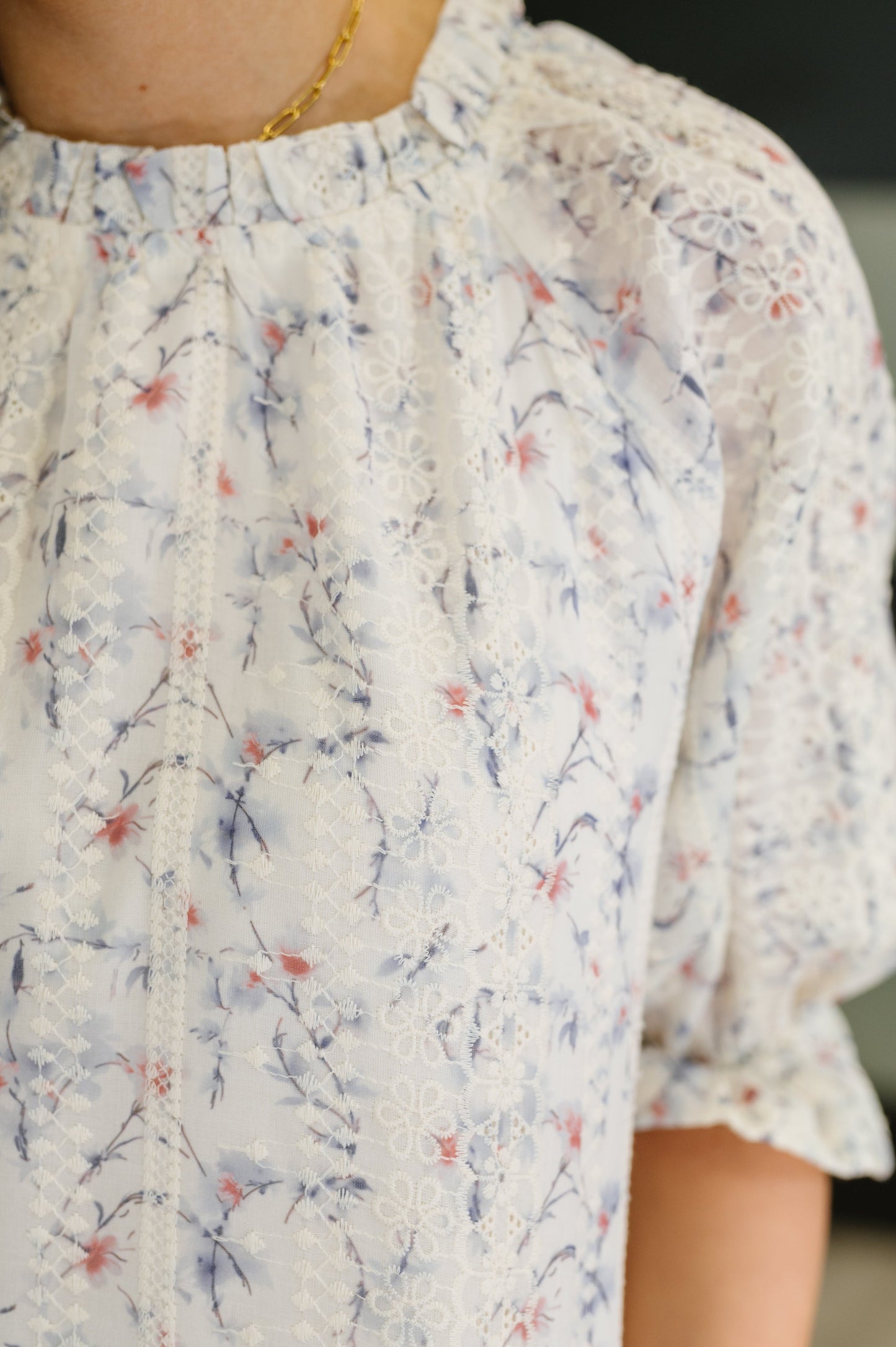 Diana High Neck Blouse in Blue