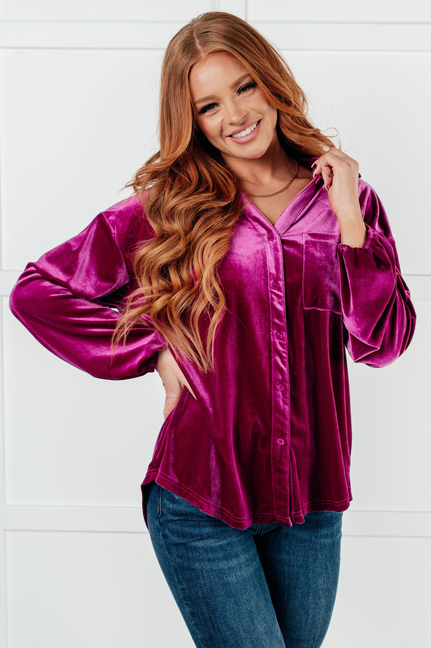 Tanya Velvet Balloon Sleeve Top