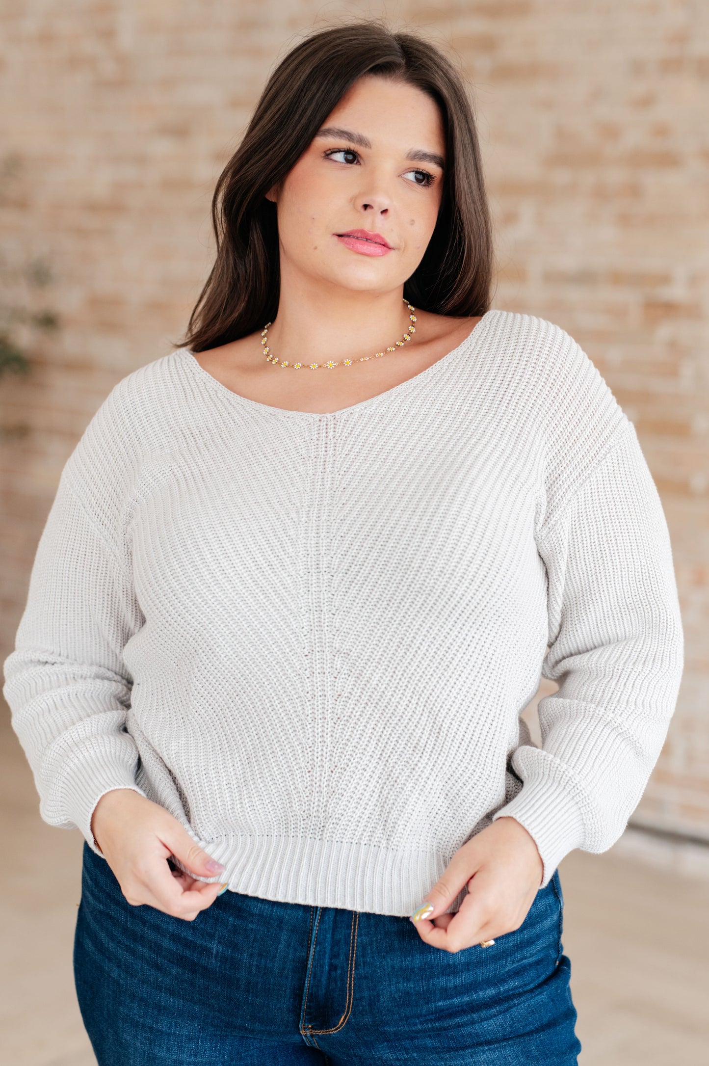 Fiona Ribbed Knit V Neck Sweater