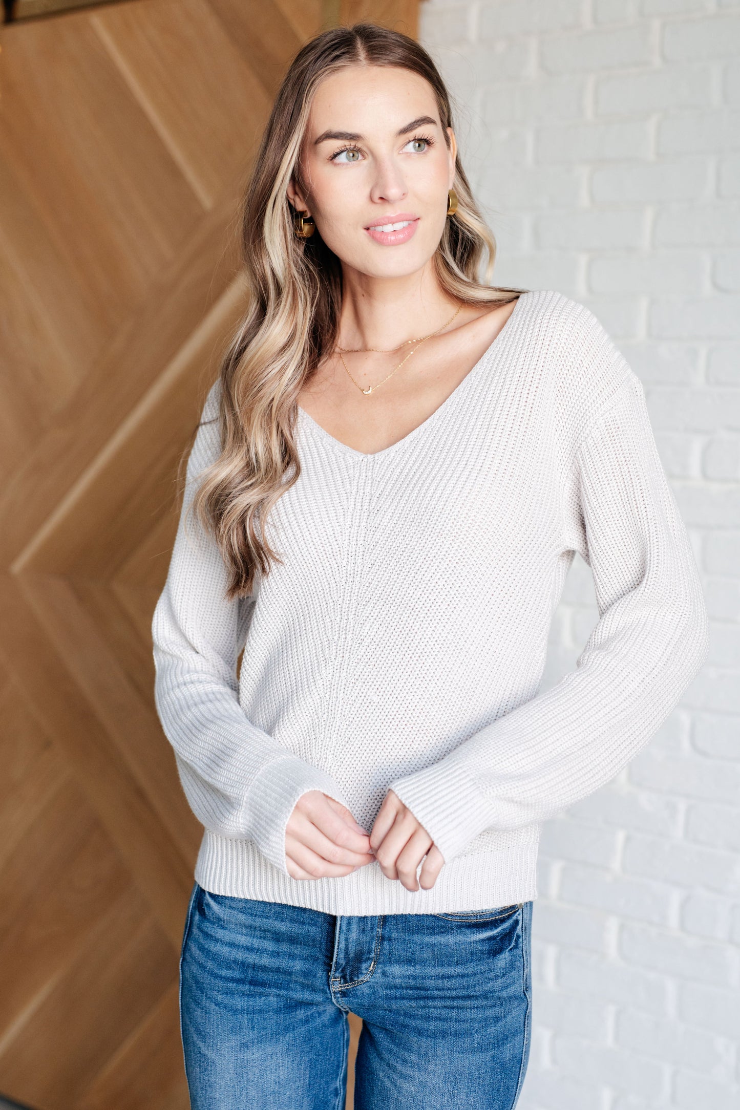 Fiona Ribbed Knit V Neck Sweater