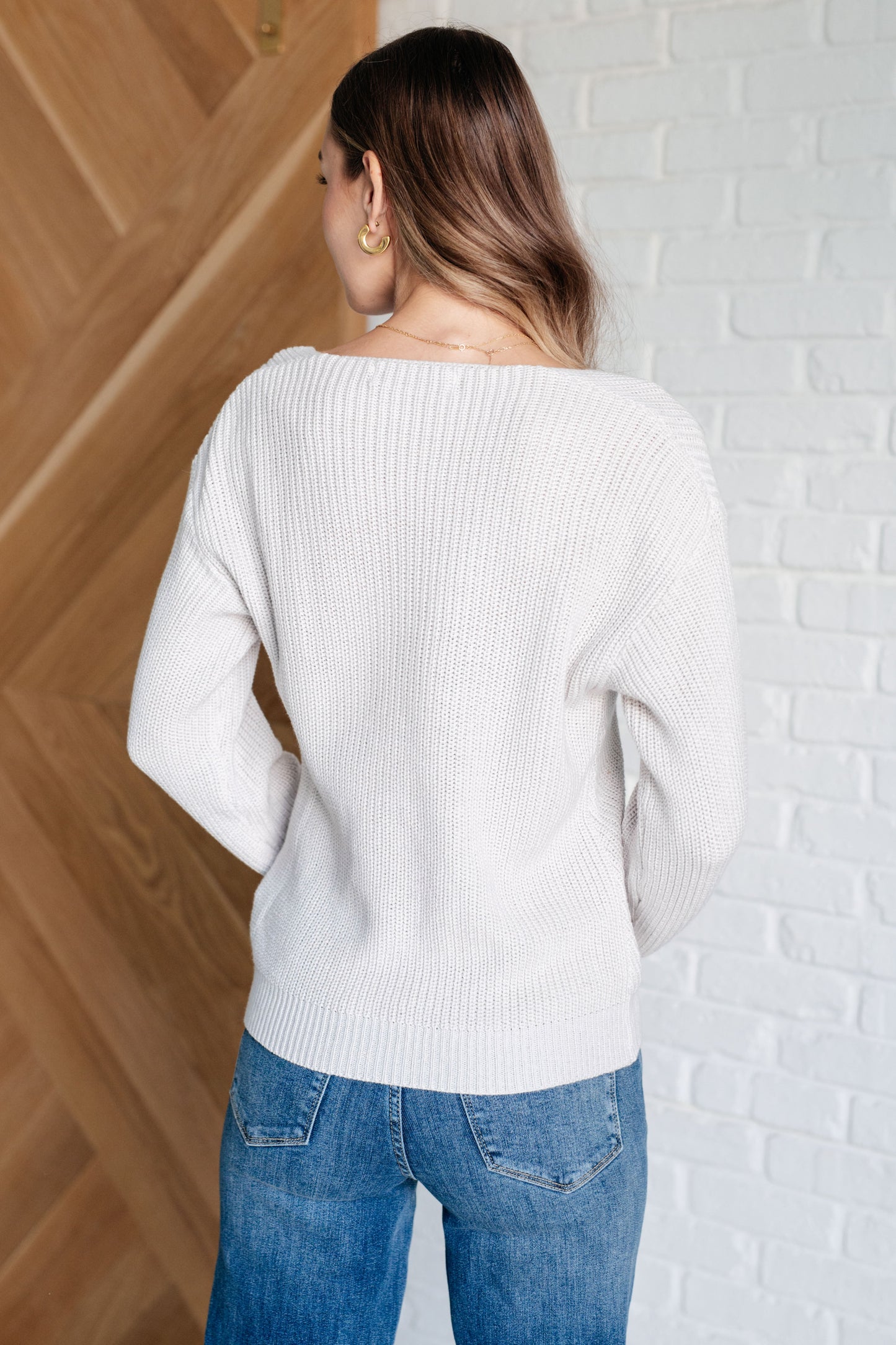 Fiona Ribbed Knit V Neck Sweater