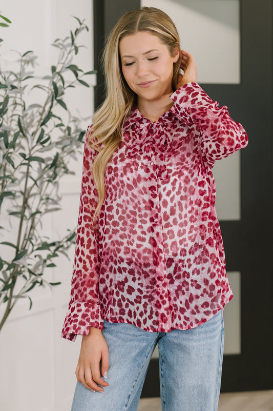 Leopard Print Button Down Top in Hot Pink