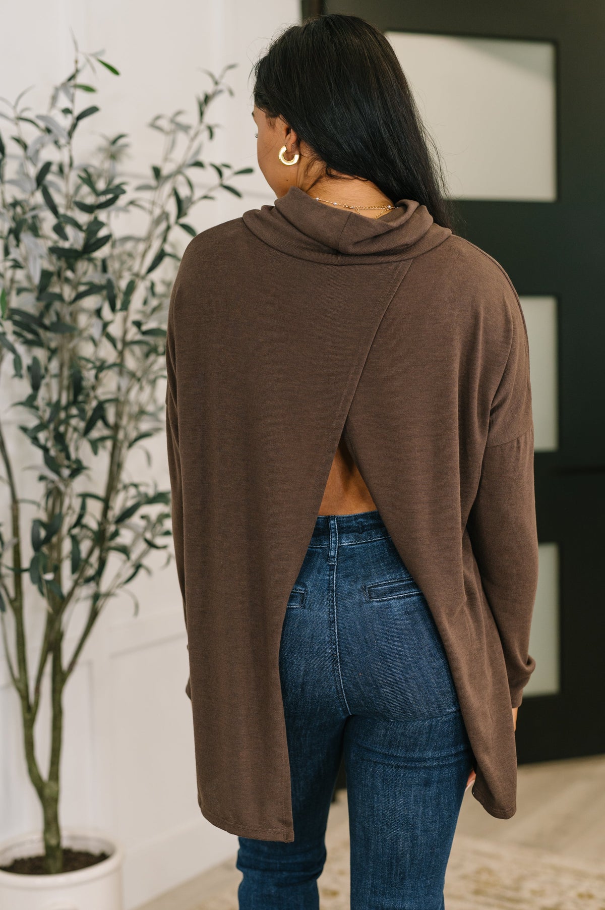 Alanna Cowl Neck Pullover in Chocolate