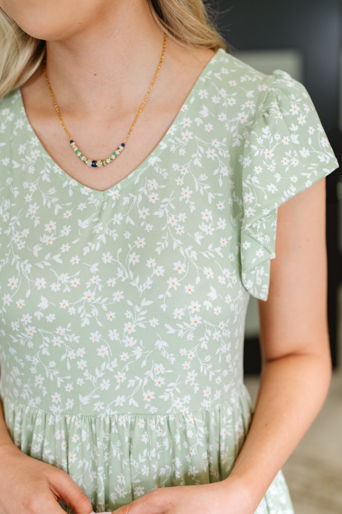 Kennedy Flutter Sleeve Dress in Sage