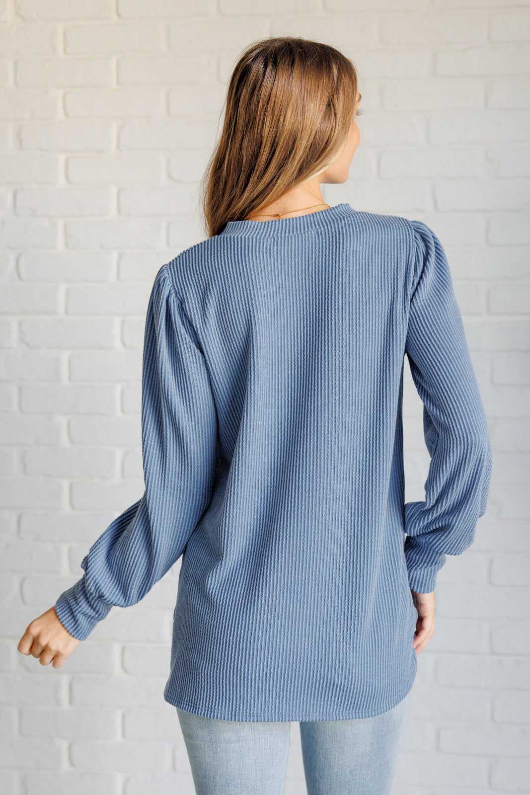 Melina Mineral Wash Ribbed Knit Top in Vintage Denim