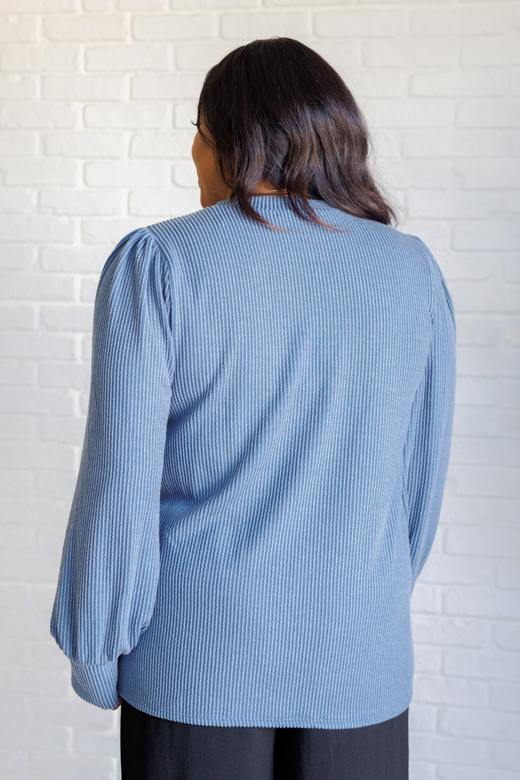 Melina Mineral Wash Ribbed Knit Top in Vintage Denim