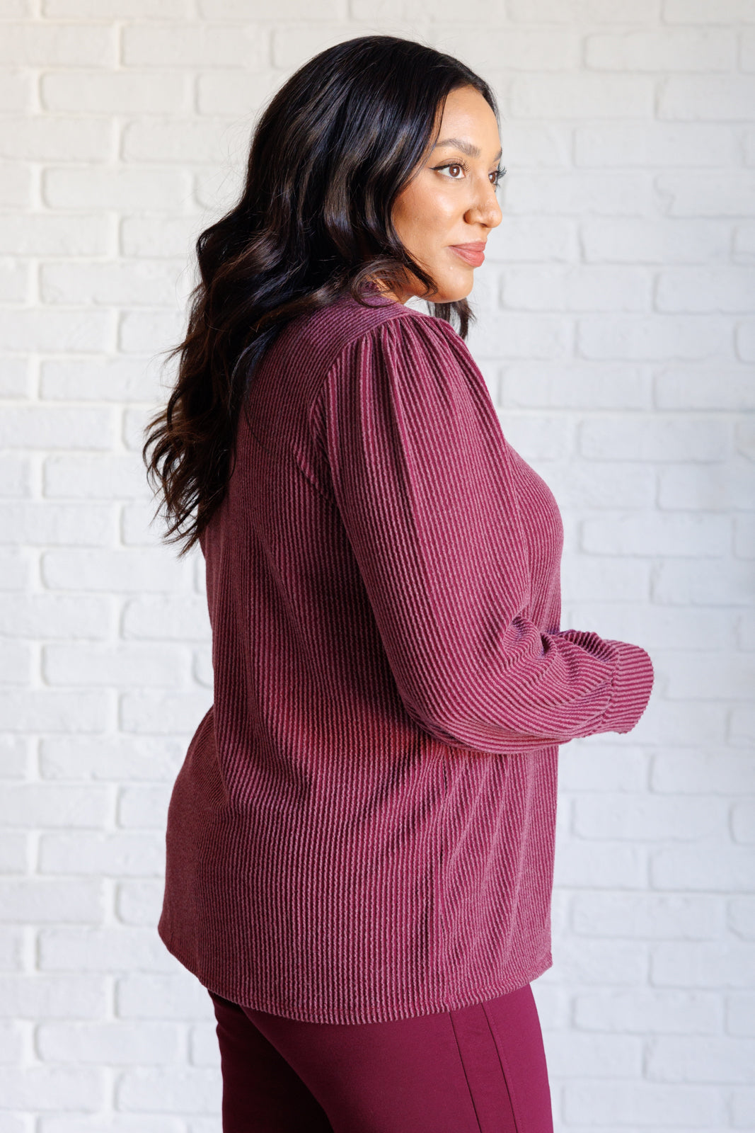 Melina Mineral Wash Ribbed Knit Top in Wine