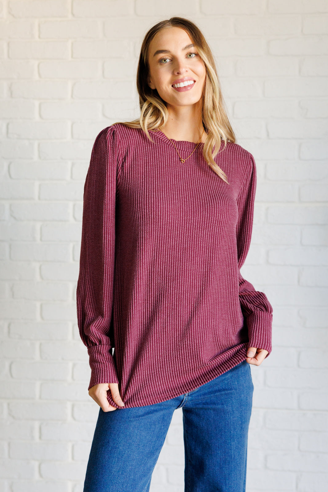 Melina Mineral Wash Ribbed Knit Top in Wine