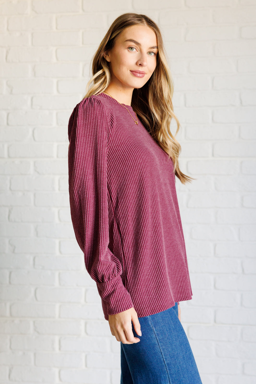 Melina Mineral Wash Ribbed Knit Top in Wine