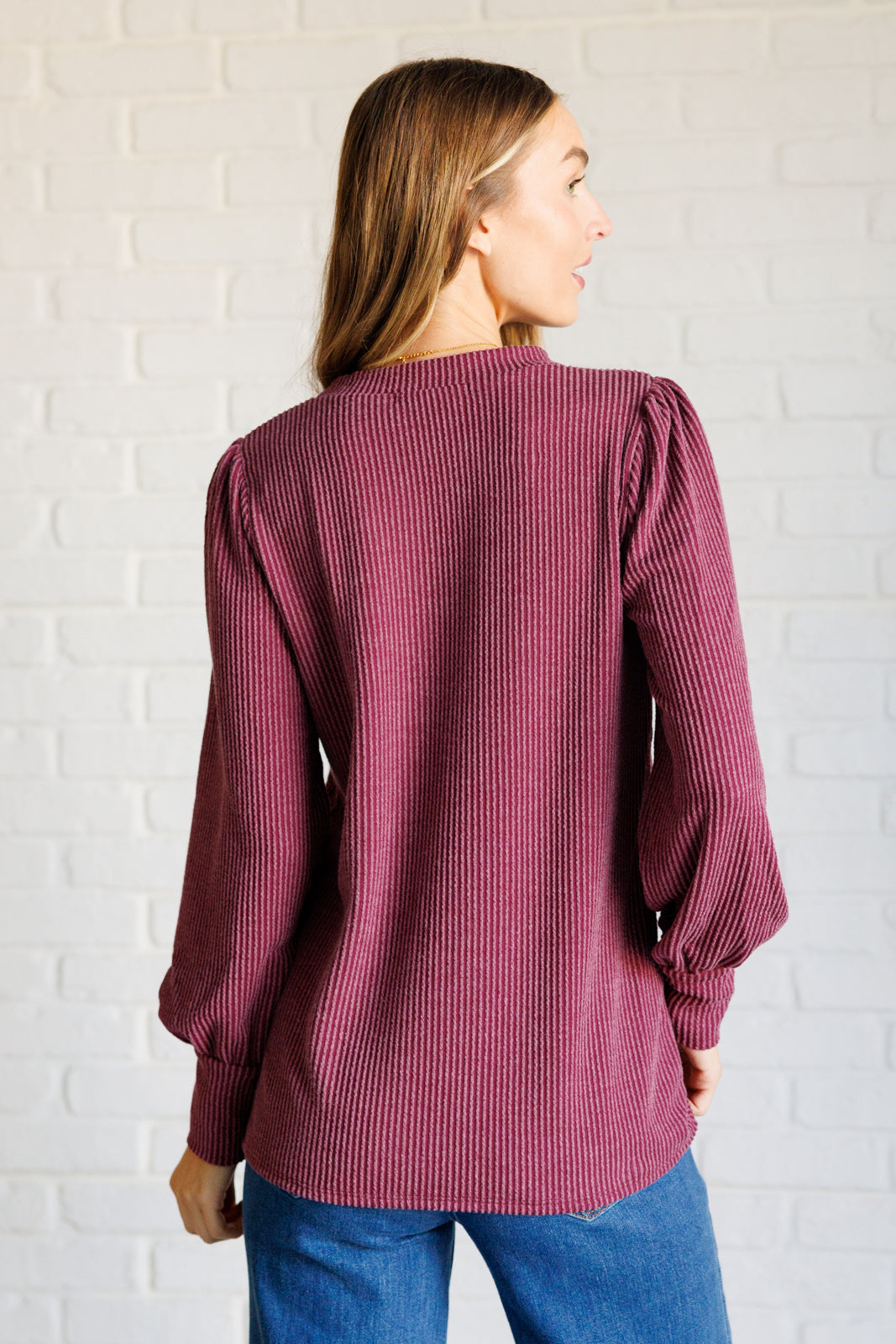 Melina Mineral Wash Ribbed Knit Top in Wine