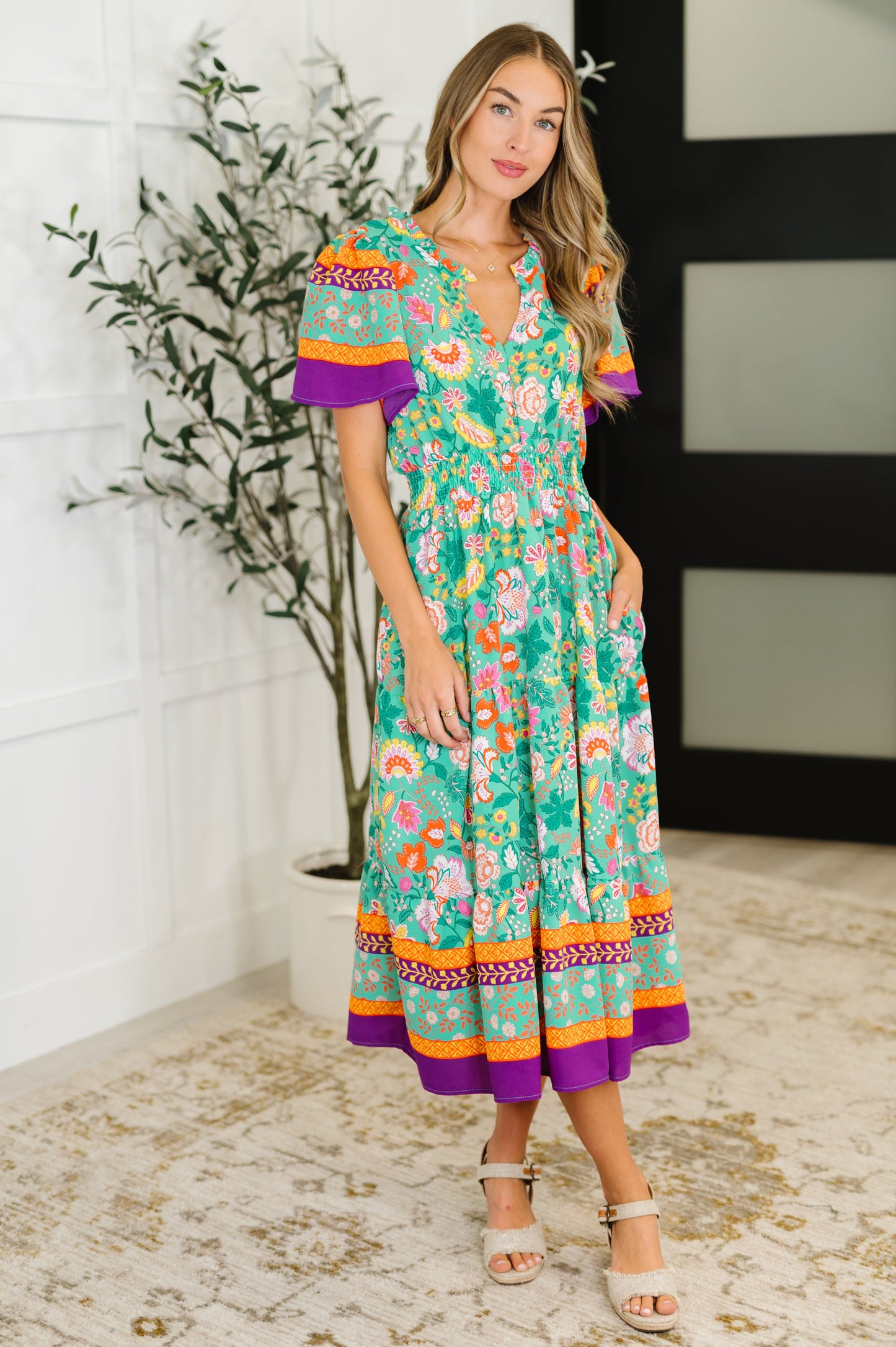 Althea Gathered Tier Dress in Mint