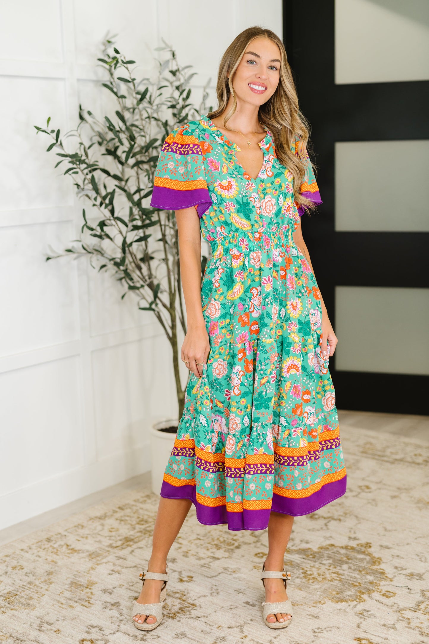 Althea Gathered Tier Dress in Mint