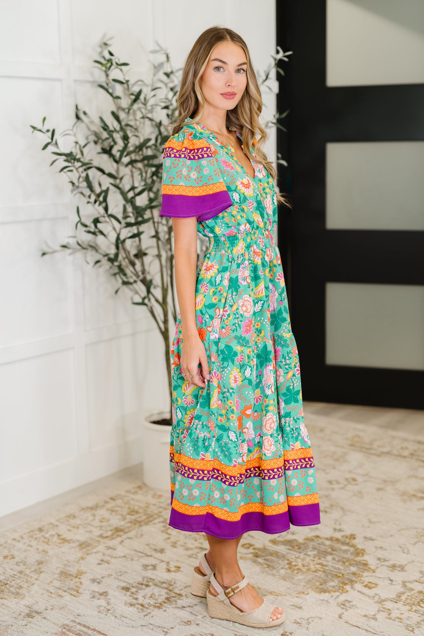 Althea Gathered Tier Dress in Mint