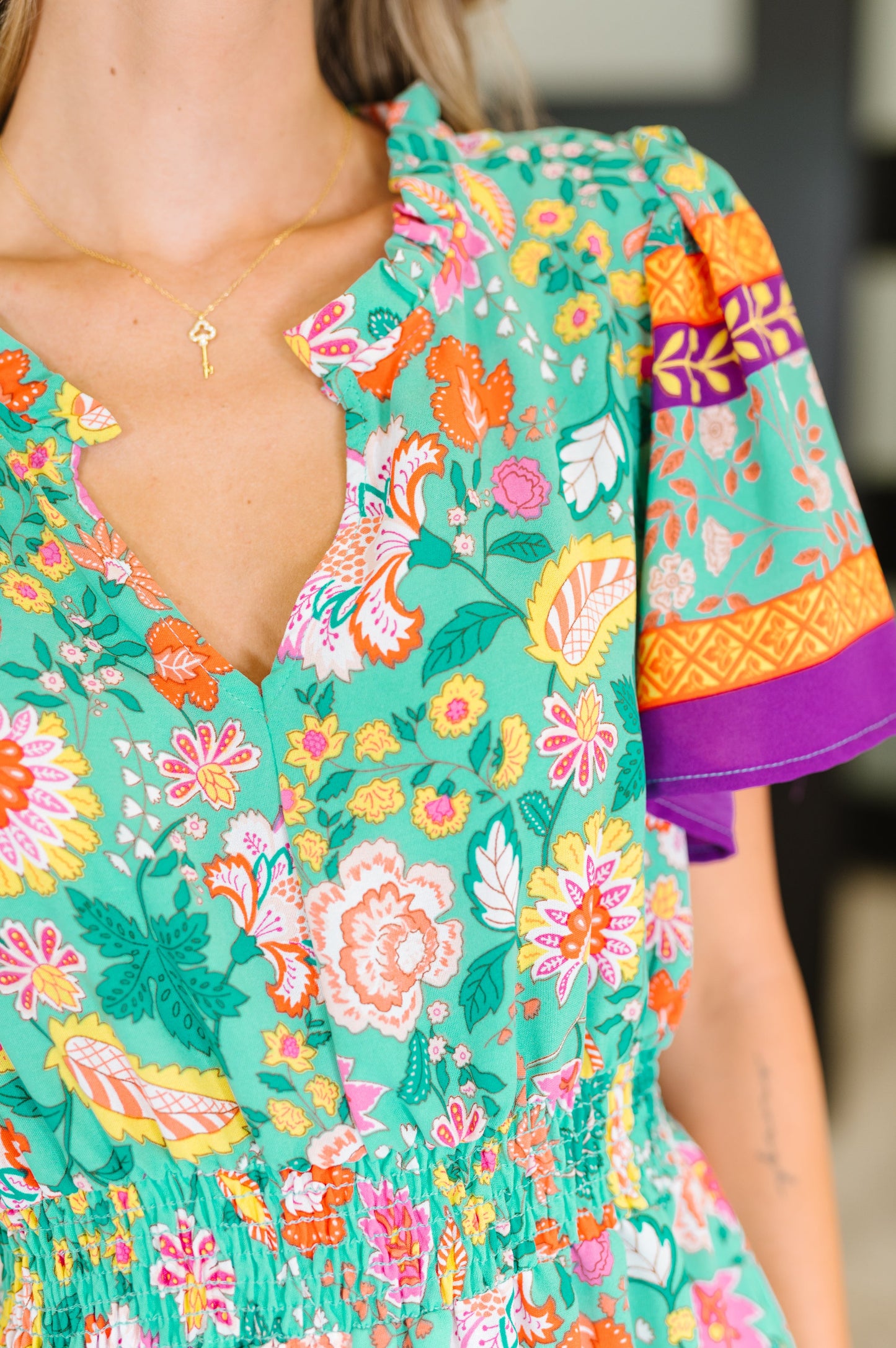 Althea Gathered Tier Dress in Mint