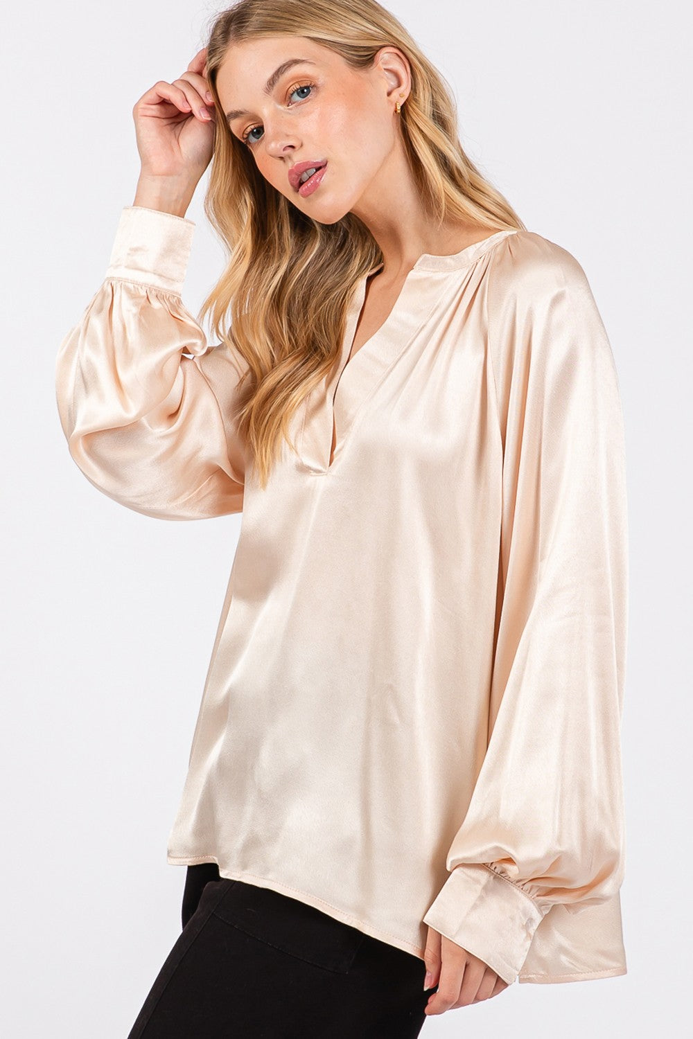 Jessa Notched Long Sleeve Blouse