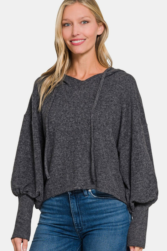 Molly Brushed Hacci Drop Shoulder Cropped Hoodie