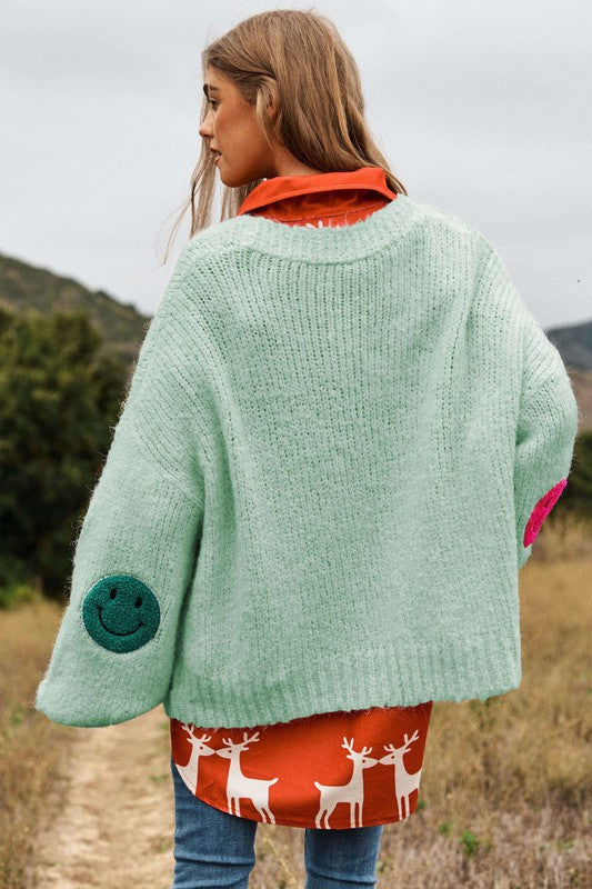 Fuzzy Smiles Bell Sleeve Knit Cardigan